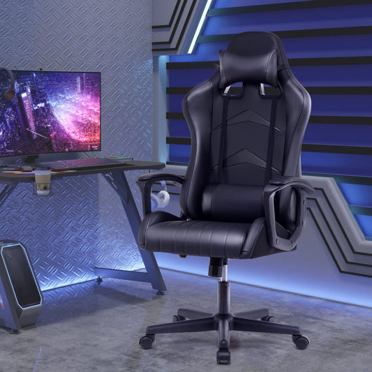IntimaTe WM Heart Gaming Chair, Ergonomic Gamer Chair, Desk Chair with Adjustable Headrest and Lumbar Pillow, Computer Chair with High Backrest, 52 x 49 x 130cm (Black)