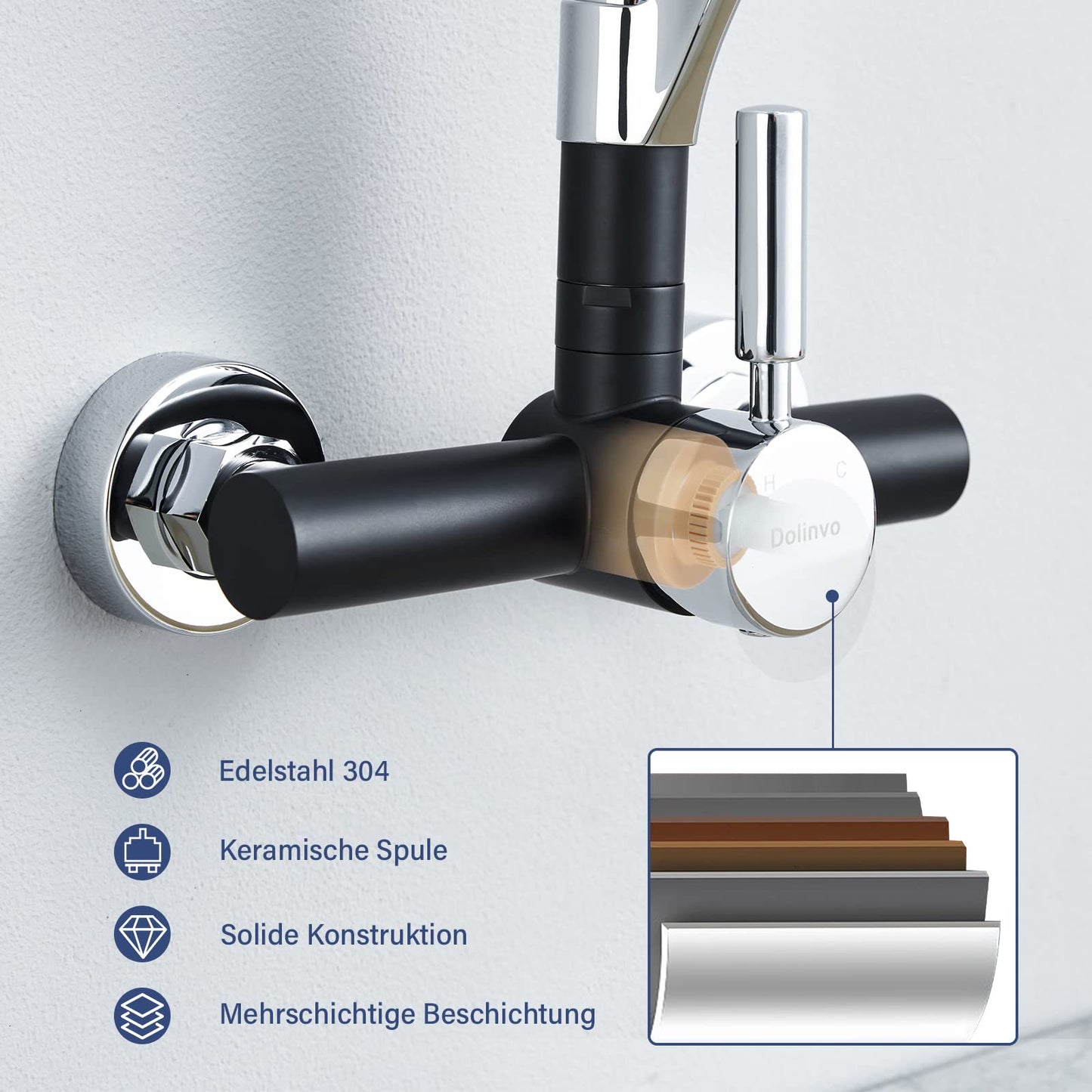 Kitchen faucet Wall-mounted sink faucet Black, Dolinvo Kitchen faucet Wall-mounted with 360° swivel, Single lever sink mixer tap wall-mounted faucet, Scald protection silicone cover.