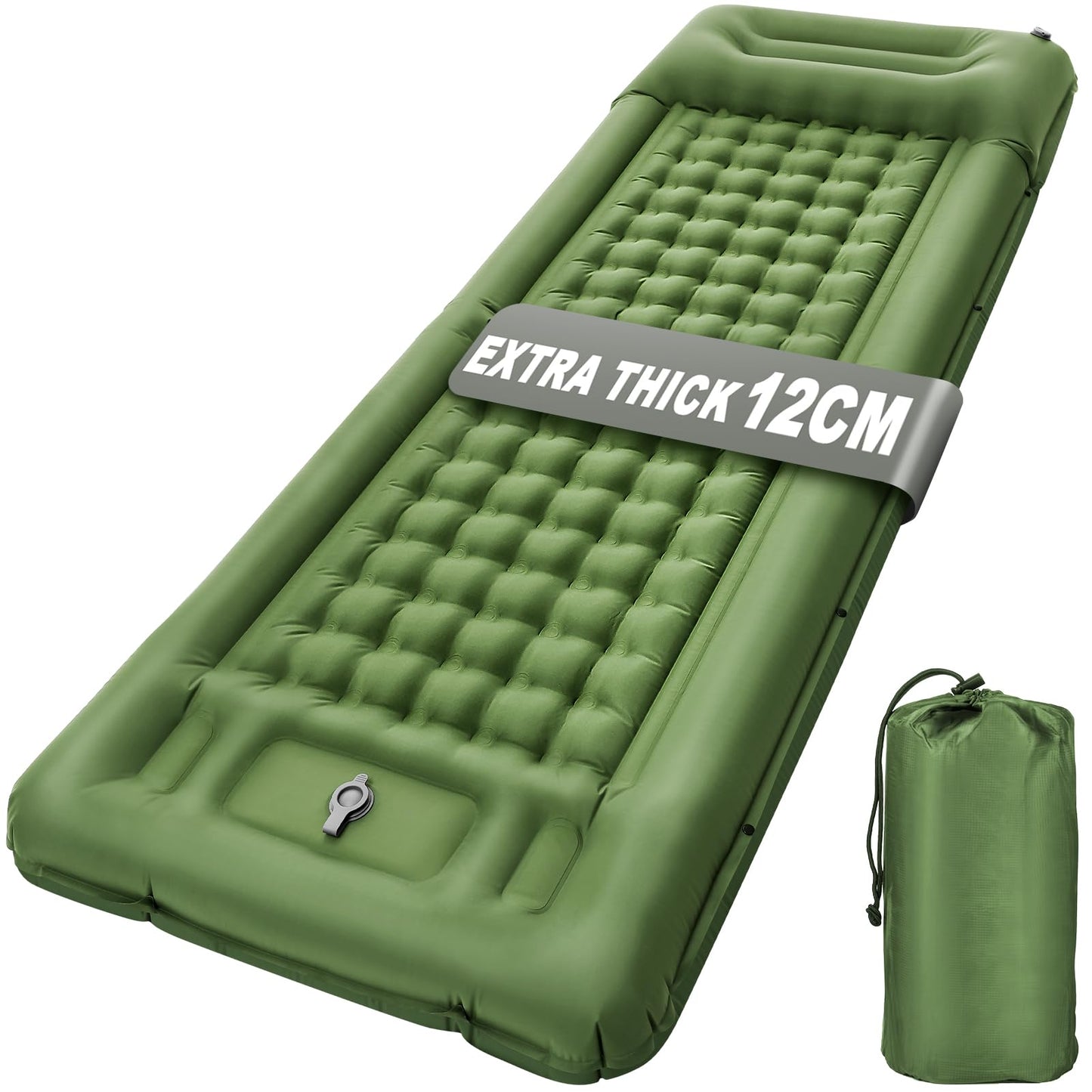Self-inflating sleeping pad, 12CM thickened air mattress for camping with pillow and foot pump. Ultralight waterproof camping mat for hiking, beach, outdoor, and tent.