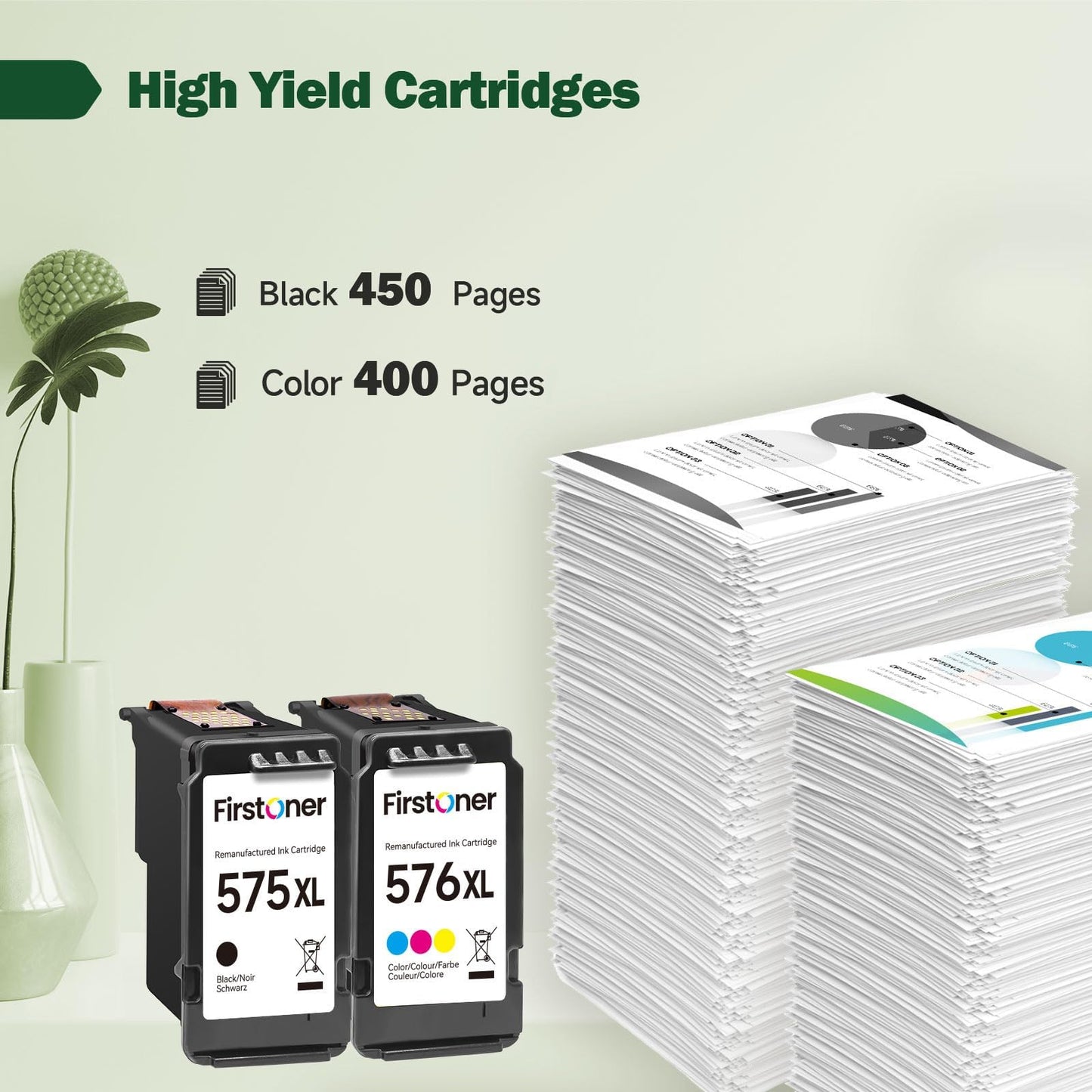 Firstoner PG-575XL CL-576XL printer cartridges multipack, replacement for Canon 575 576 cartridges for Pixma TR4755i TS3550i TS3551i TS3750i TR4750i TR4751i (Black, Color)