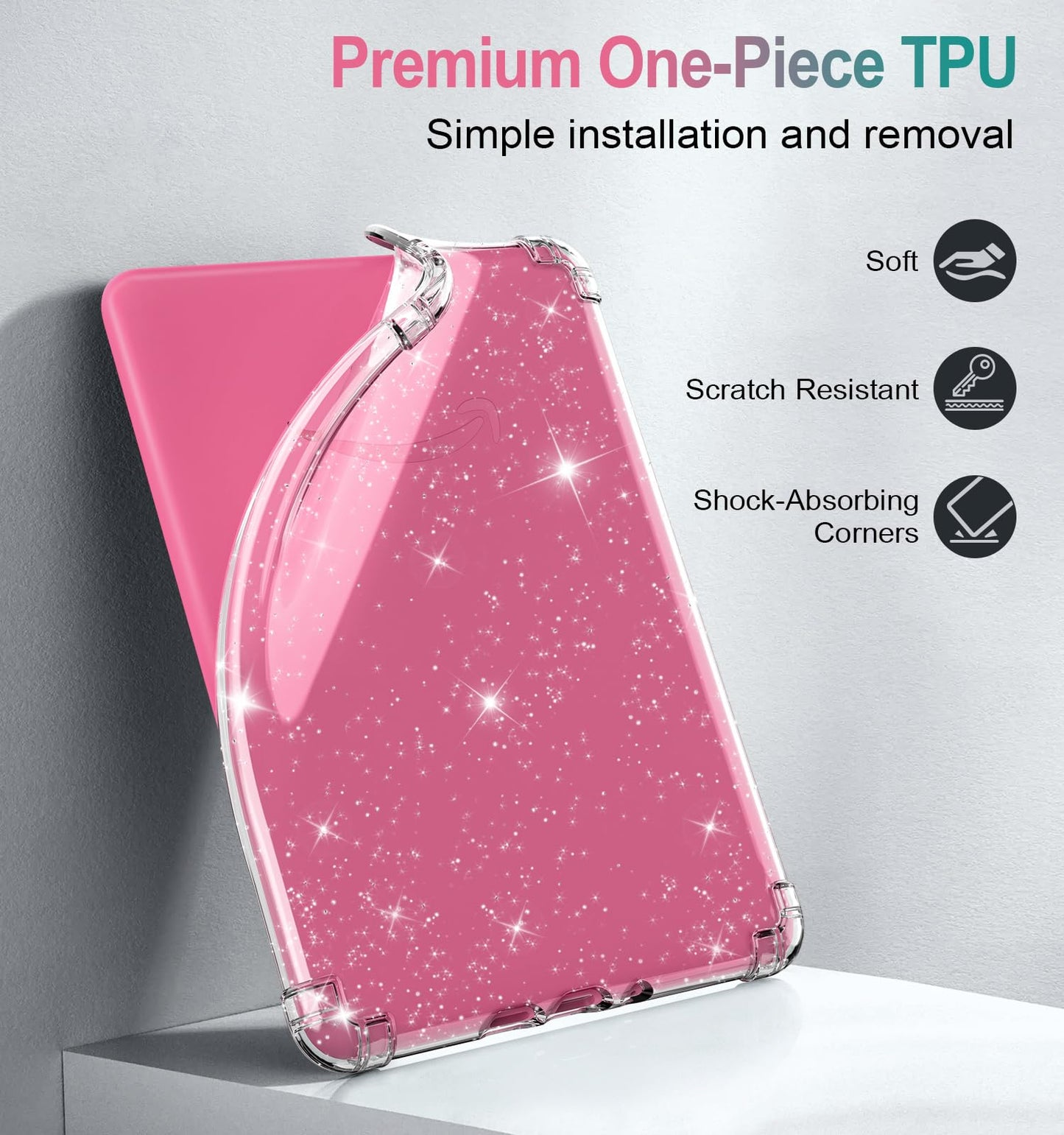 MoKo case for 7" Kindle Paperwhite(12th Gen) 2024 and Kindle Colorsoft Signature Edition (1st Gen), Ultra-thin Soft TPU Clear Back Case Transparent, Clear Glitter