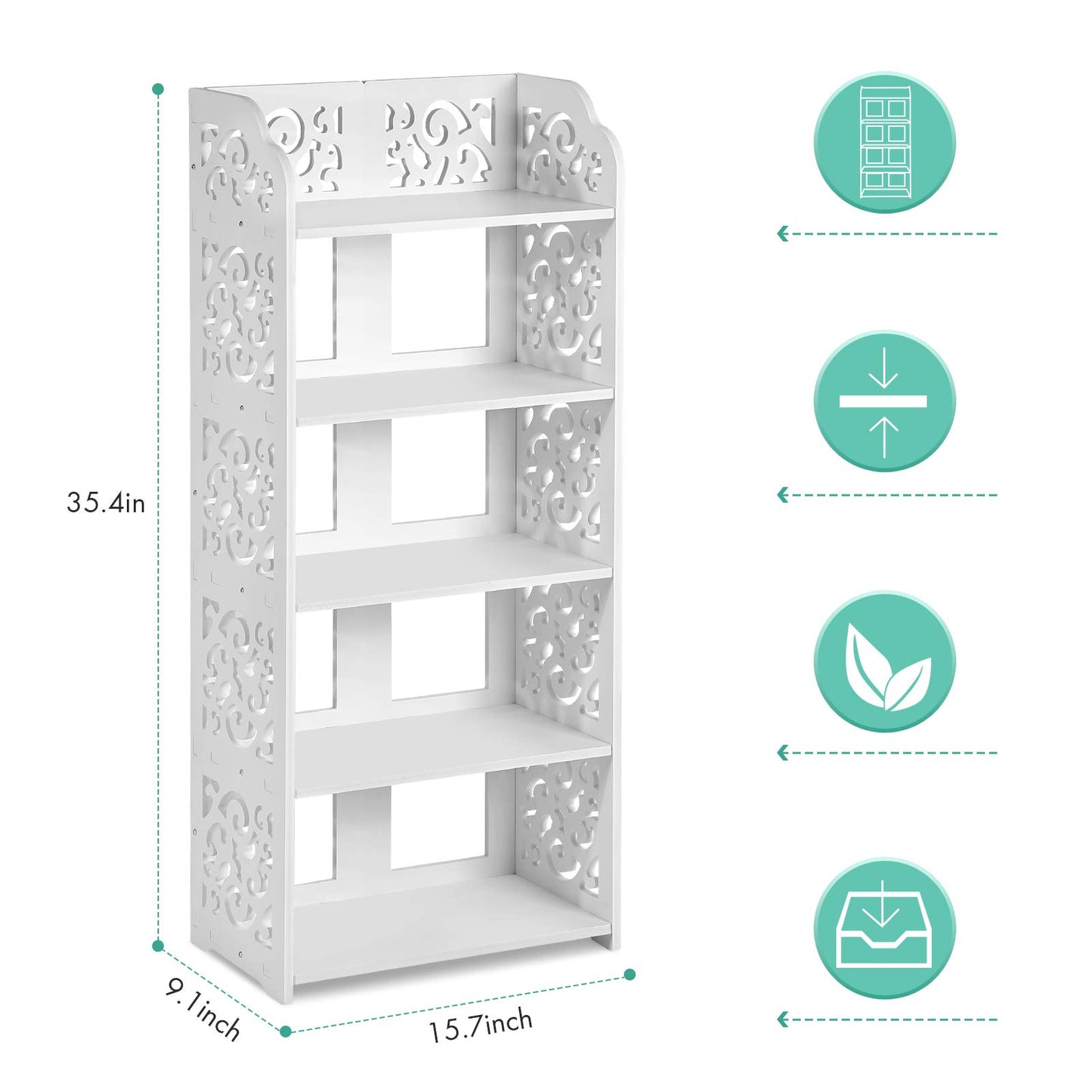 White shoe rack, 40 cm wide shoe rack, narrow and tall shelf, small standing shelf with 5 shelves, stackable bathroom shelf, kitchen storage shelves, decorative shelf, shoe cabinet for hallway, bathroom, kitchen, living room.