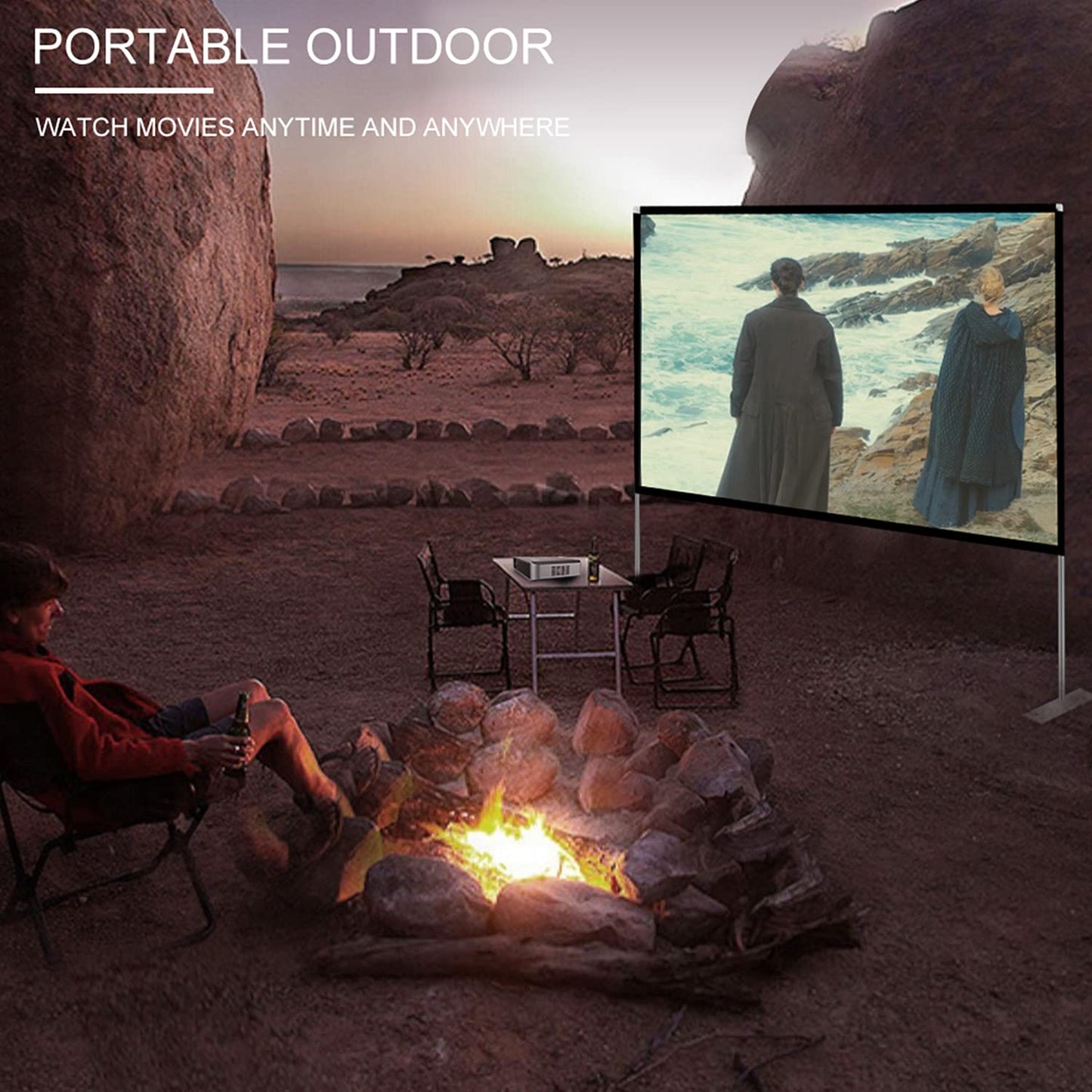 Projection screen with stand 80 inch HD 4K outdoor indoor projector screen Quick folding portable movie screen 16:9 Full set bag for home theater, camping, and leisure events.