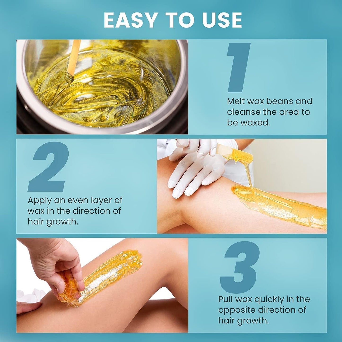 Wax Warmer Waxing Set Home Hair Removal: Wax Machine 4 Packs Wax Beads and 30 Wooden Spatulas, Wax Hair Removal Face Body Women Men