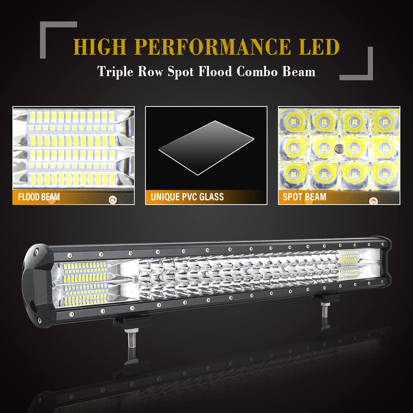 SKYWORLD 23 Inch 58 cm 324W Led Work Light Bar, Led Light Strip Automotive With 12V Wiring Harness, Strong Magnet Mounts for SUV Offroad ATV UTE Tractor Truck Car 4x4 Vehicles, 6000K White