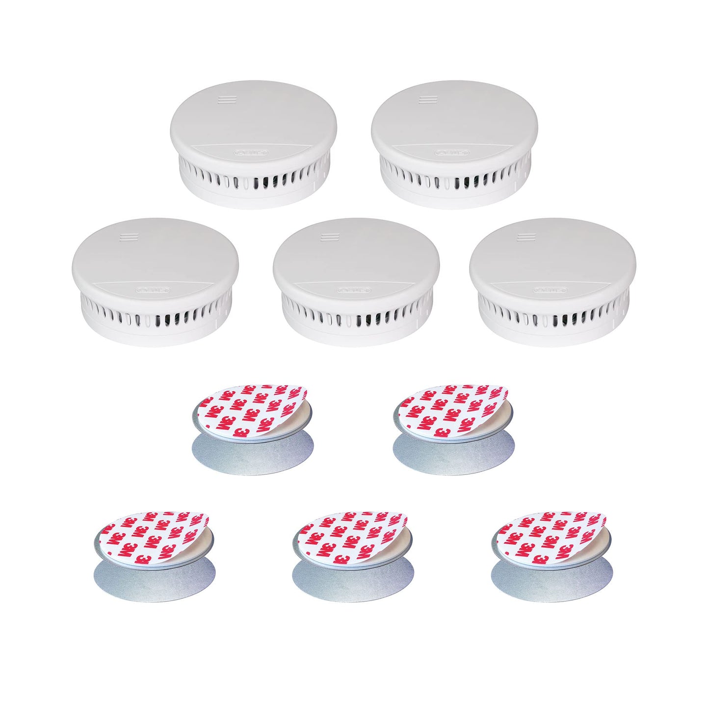 ABUS Smoke Detector RWM150 - 5 pack + magnetic holder - long-lasting 10-year battery - for living spaces and VdS tested according to DIN EN 14604 - 85 dB loud alarm - White