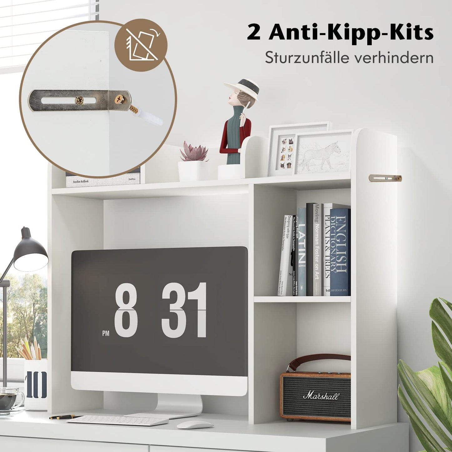 COSTWAY Desk Shelf, Table Shelf with 4 Shelves and Open Compartment, Storage System, Multi-Purpose Desk Organizer for Desk, 94 x 25 x 74 cm (White)
