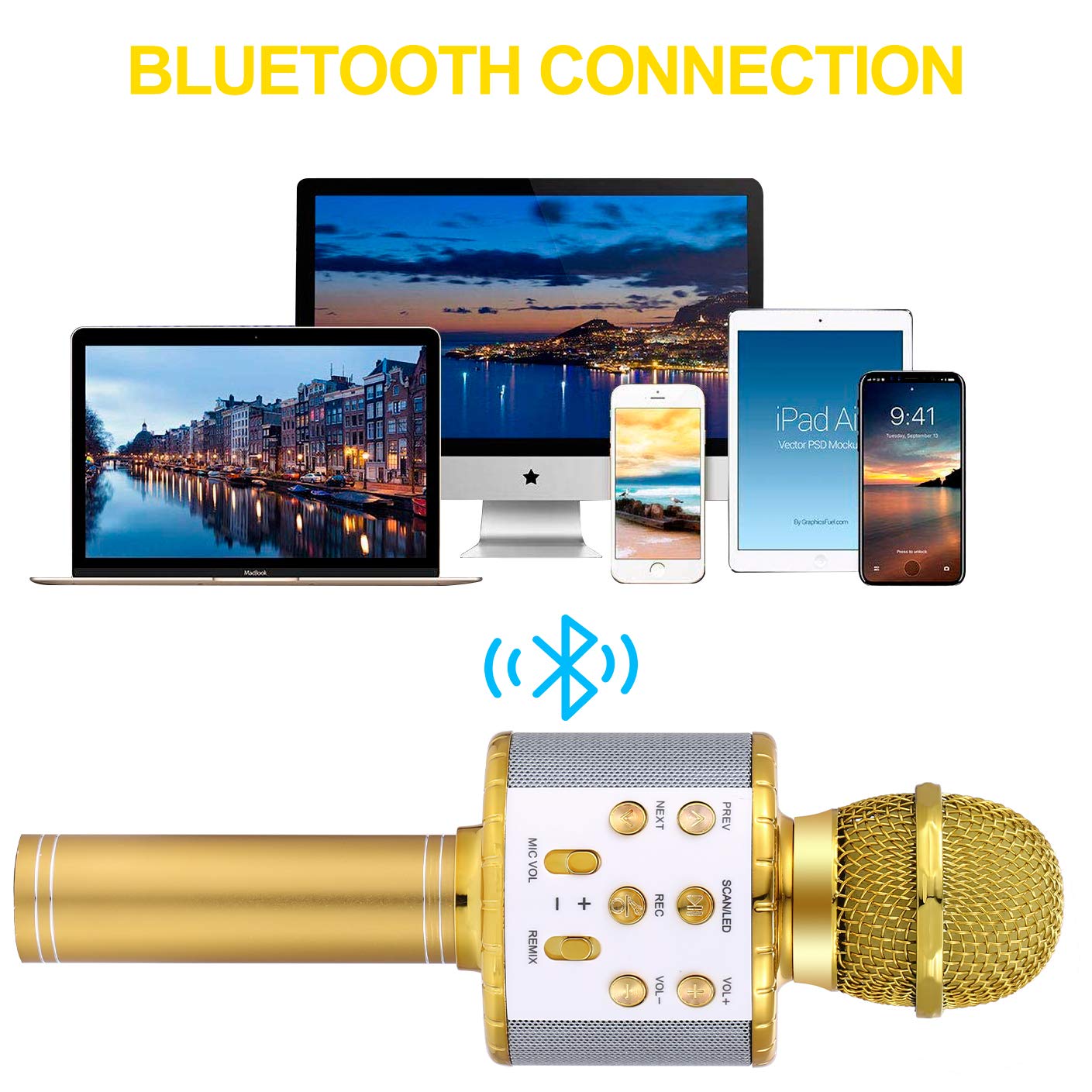 Fede Karaoke Microphone, Wireless Bluetooth Microphone for Kids, Fun Gifts Toy for Teenage Girls Boys, Portable KTV Speaker Recorder for Smartphone PC