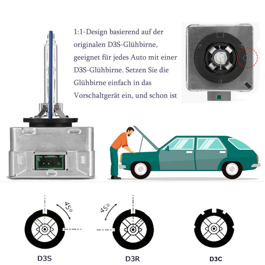 D3S Xenon 8000K Bulb, 12V 35W Cold Blue Car Headlight Lamp HID Discharge Lamp Replacement Kit (2 Pieces)