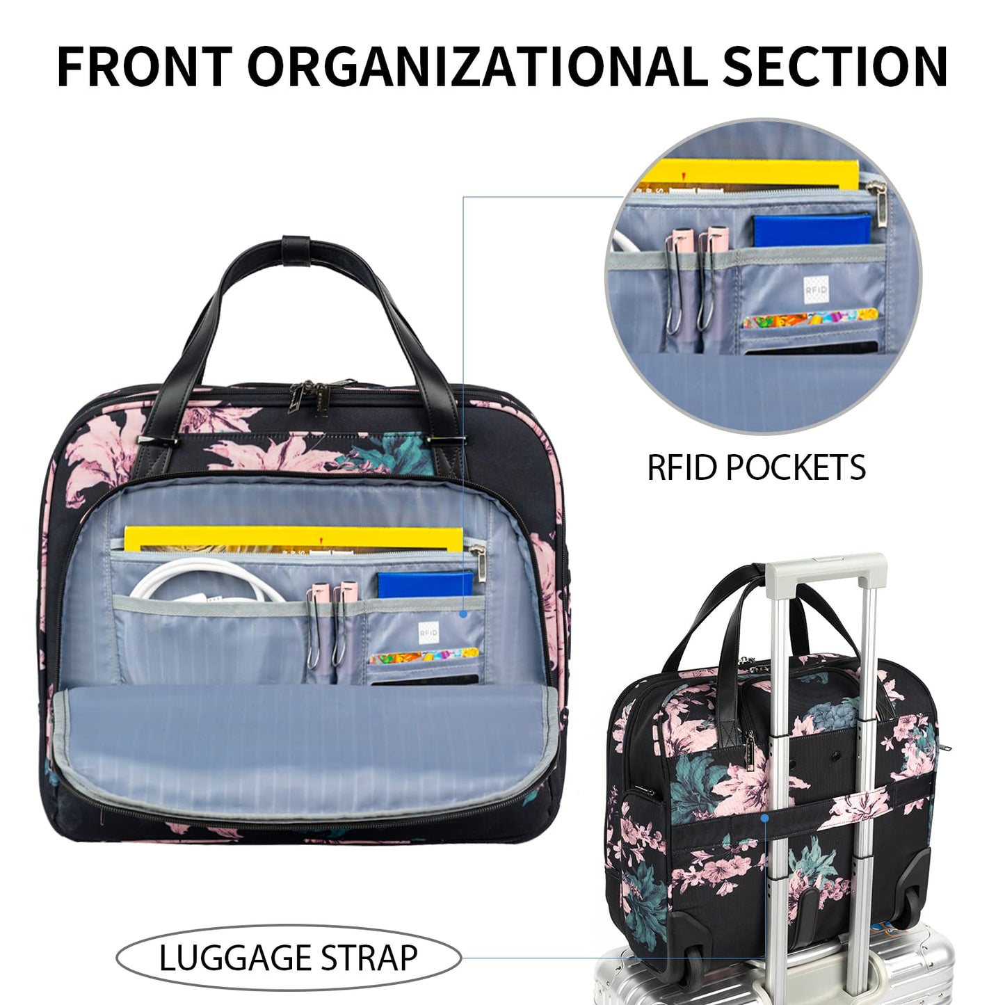 EMPSIGN Laptop Trolley Business Rolling Laptop Case with Wheels Up to 15.6 Inch Laptop Waterproof Briefcase for Travel/School/Men/Women