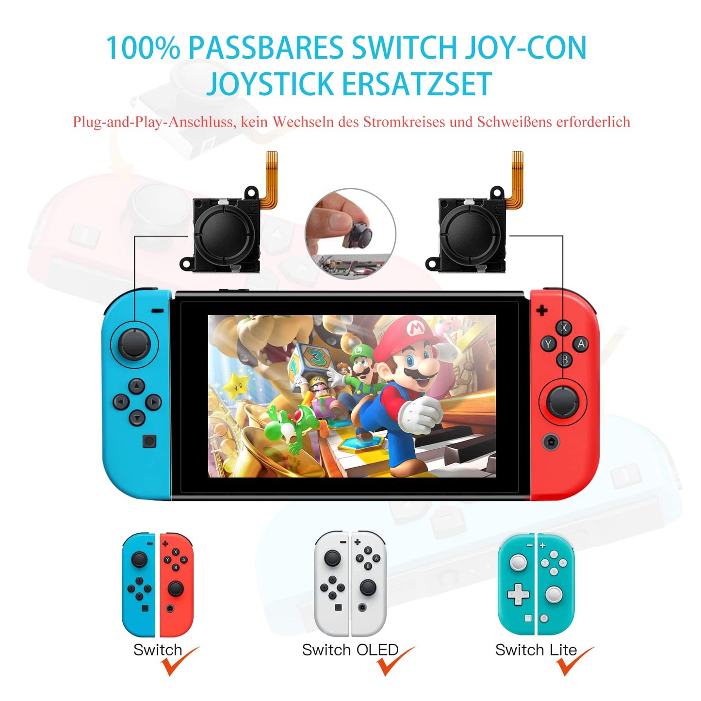 GuliKit Joycon Hall Effect Sensor Joystick 4 Pack, No Drift Joy Con Controller for Switch/OLED/Lite, Low-Power Left/Right Joystick with Repair Tool
