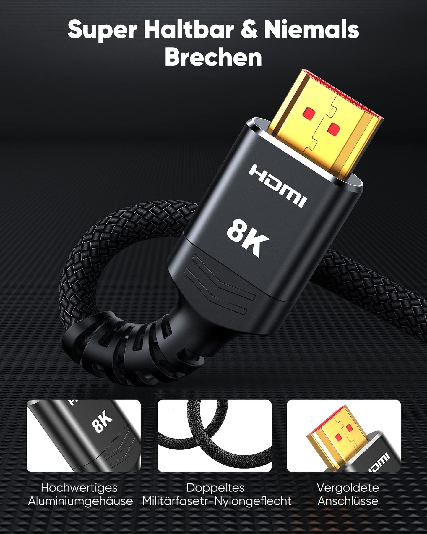 Highwings HDMI 2.1 Cable 7.5m 8K, 48Gbps Highspeed 8K@60Hz HDMI Cable 4K@120Hz 7680P eARC HDCP 2.2&2.3 DTS:X Dynamic HDR 10 Compatible with PS5/4/3 Soundbar HDTV Monitor