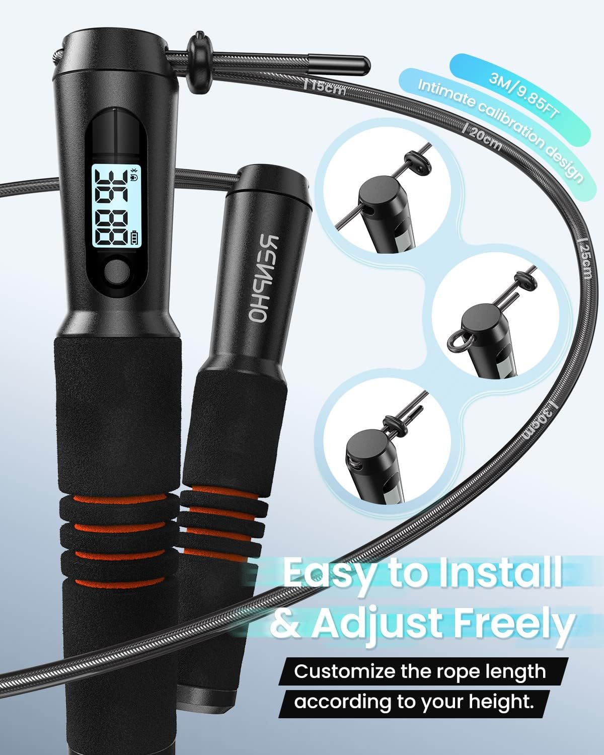 RENPHO Intelligent Jump Rope for Fitness with App Data Analysis, Jump Ropes for Home Gym, Crossfit, Exercise for Men, Women, Kids, Black-001