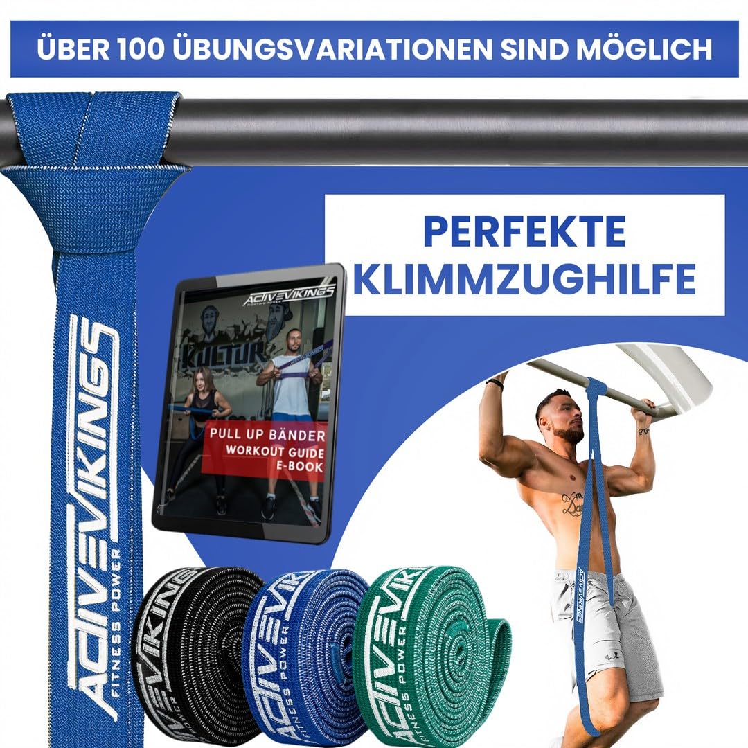 ActiveVikings® Pull-Up Fabric Fitness Bands - Perfect for Muscle Building - Fitness Band Chin-Up Bands Resistance Bands