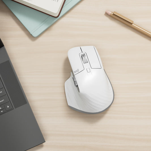 Logitech MX Master 3S for Mac - Ultra-fast scrolling Bluetooth mouse, ergonomic, 8K DPI, Glass Tracking, quiet clicking, USB-C, Apple, iPad - Light Gray