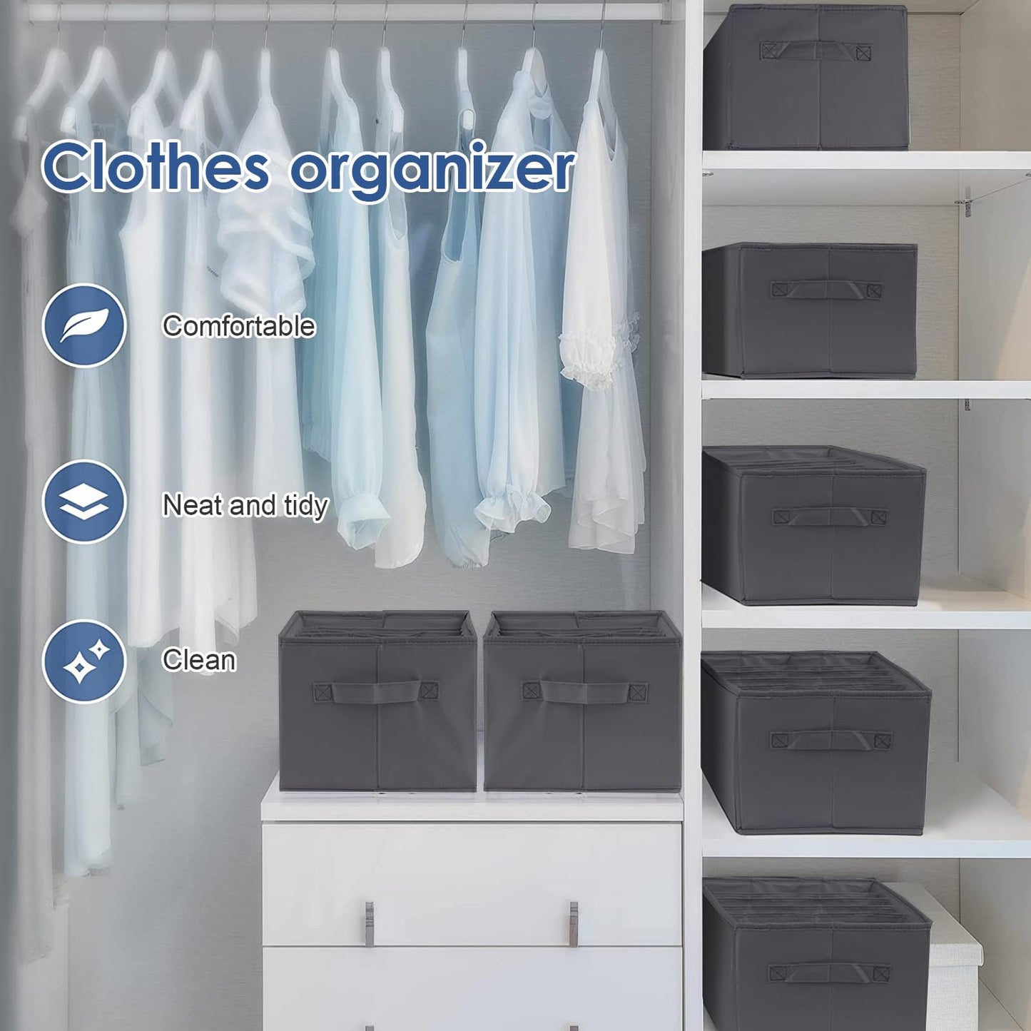 kiximay Closet Organizer 3 Pieces - Foldable & Space-Saving Closet Organization System for Storing Clothes, T-shirts, Pants, Underwear