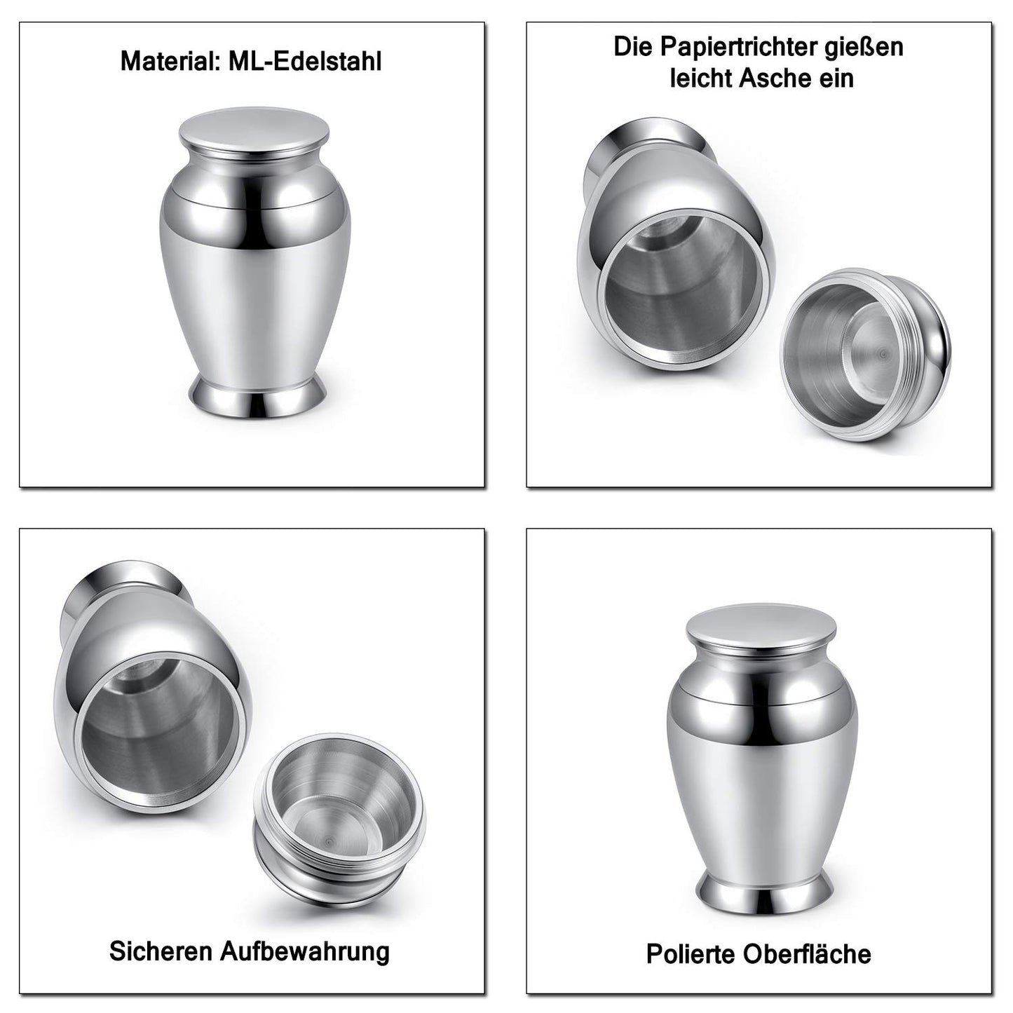 JSDDE Mini Stainless Steel Urn - Waterproof Memorial Urn for Safe Storage of Ashes (Style 1)