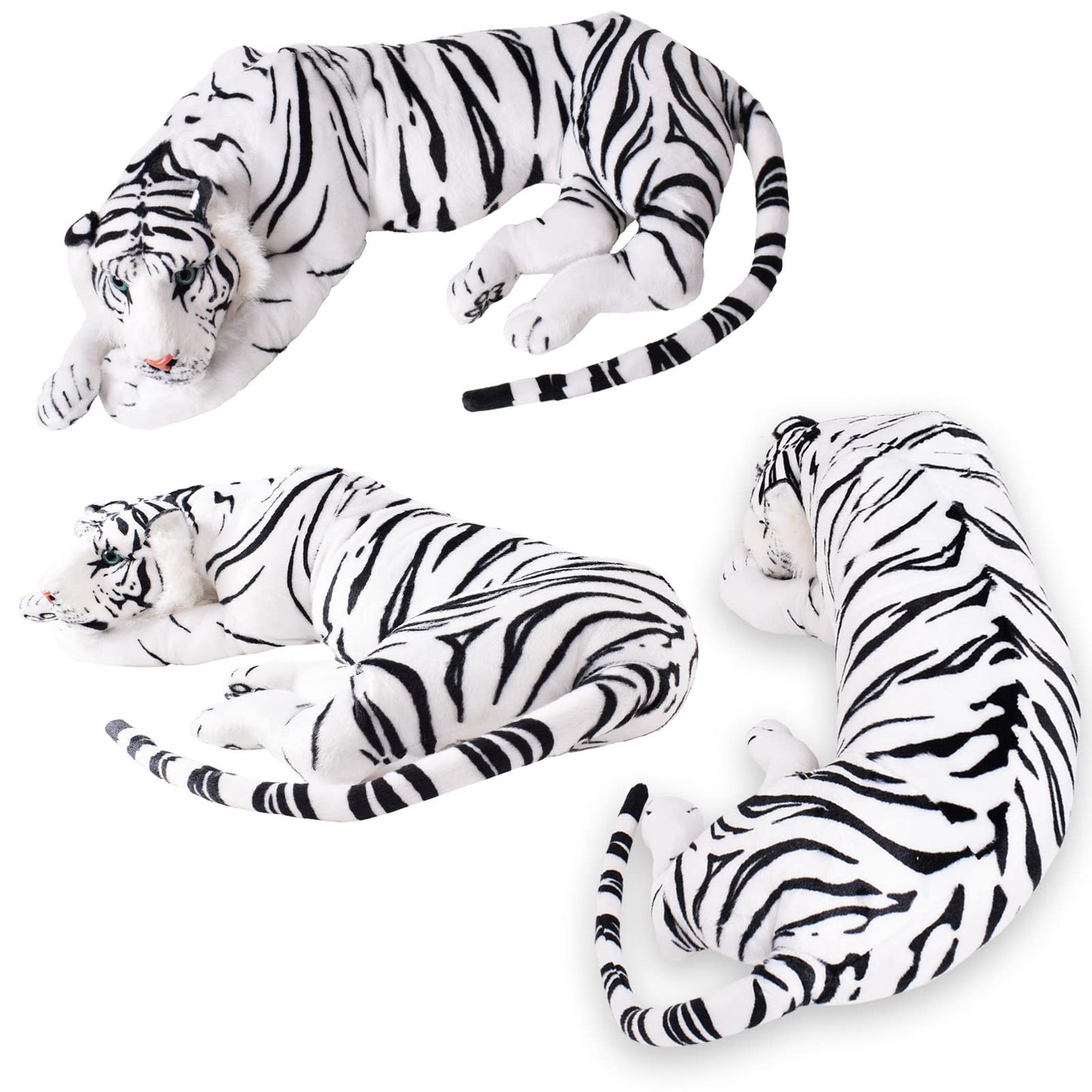 TE-Trend White Tiger Plush Toy XXL Stuffed Animal lying cat Big Cat Predator Decoration Figure Gift Toy 70cm Multicoloured
