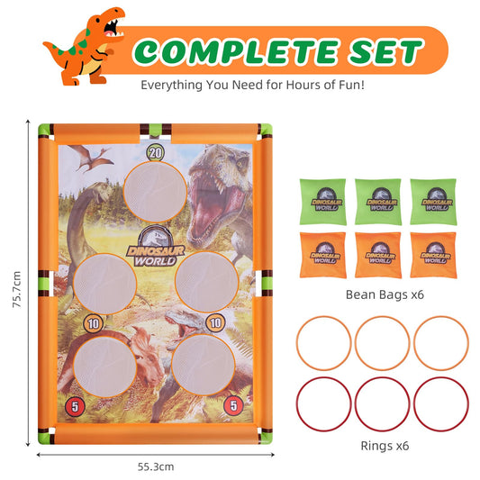 Cornhole game set with 6 bean bags and 3 balls, bean bag toss outdoor garden toy, portable 5-hole cornhole board toy for family kids outdoor activities (dinosaur).