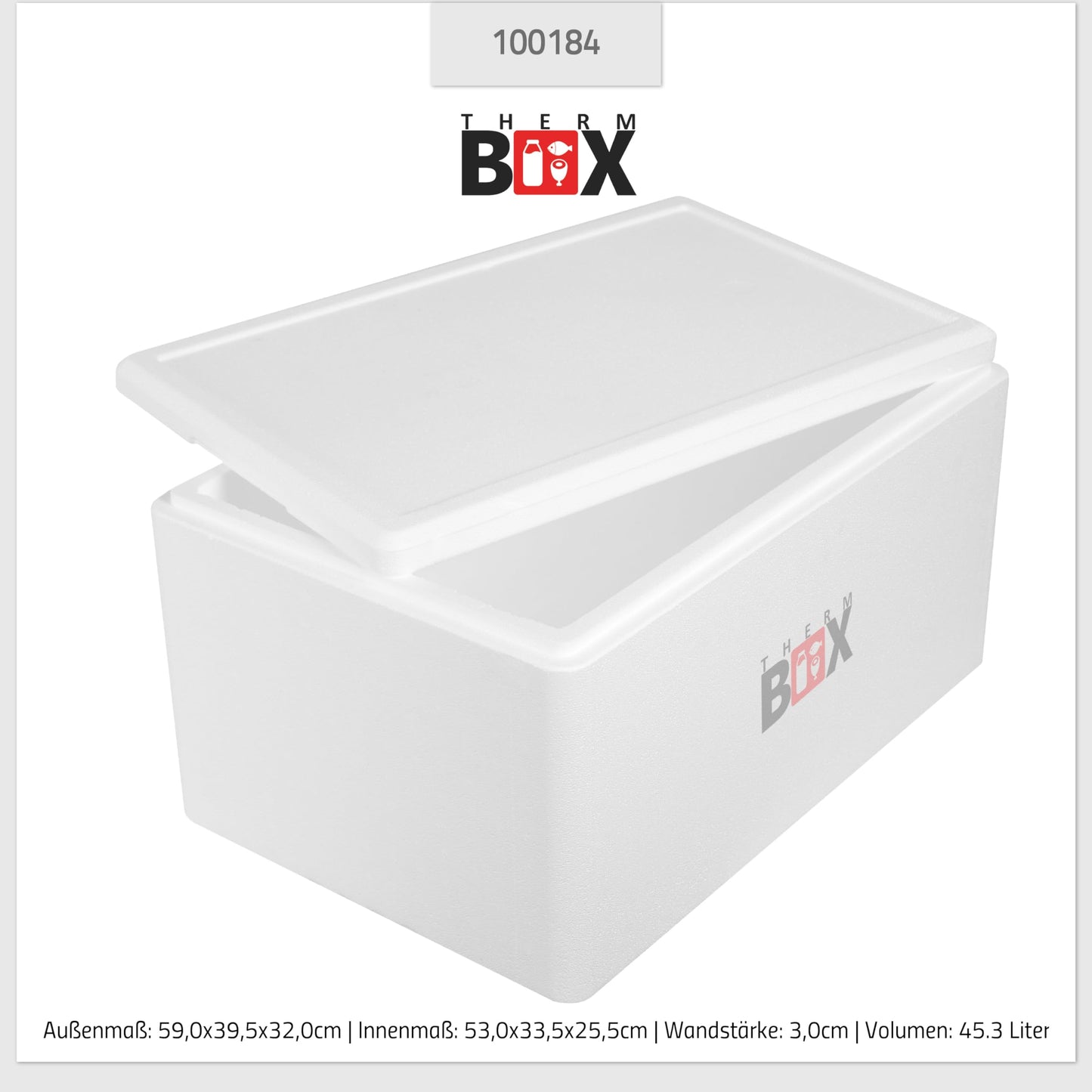 THERM-BOX Styrofoam box 45W Inside: 53x33x25cm Wall: 3cm Volume: 45.3L Insulated box Cooler Warm box Reusable