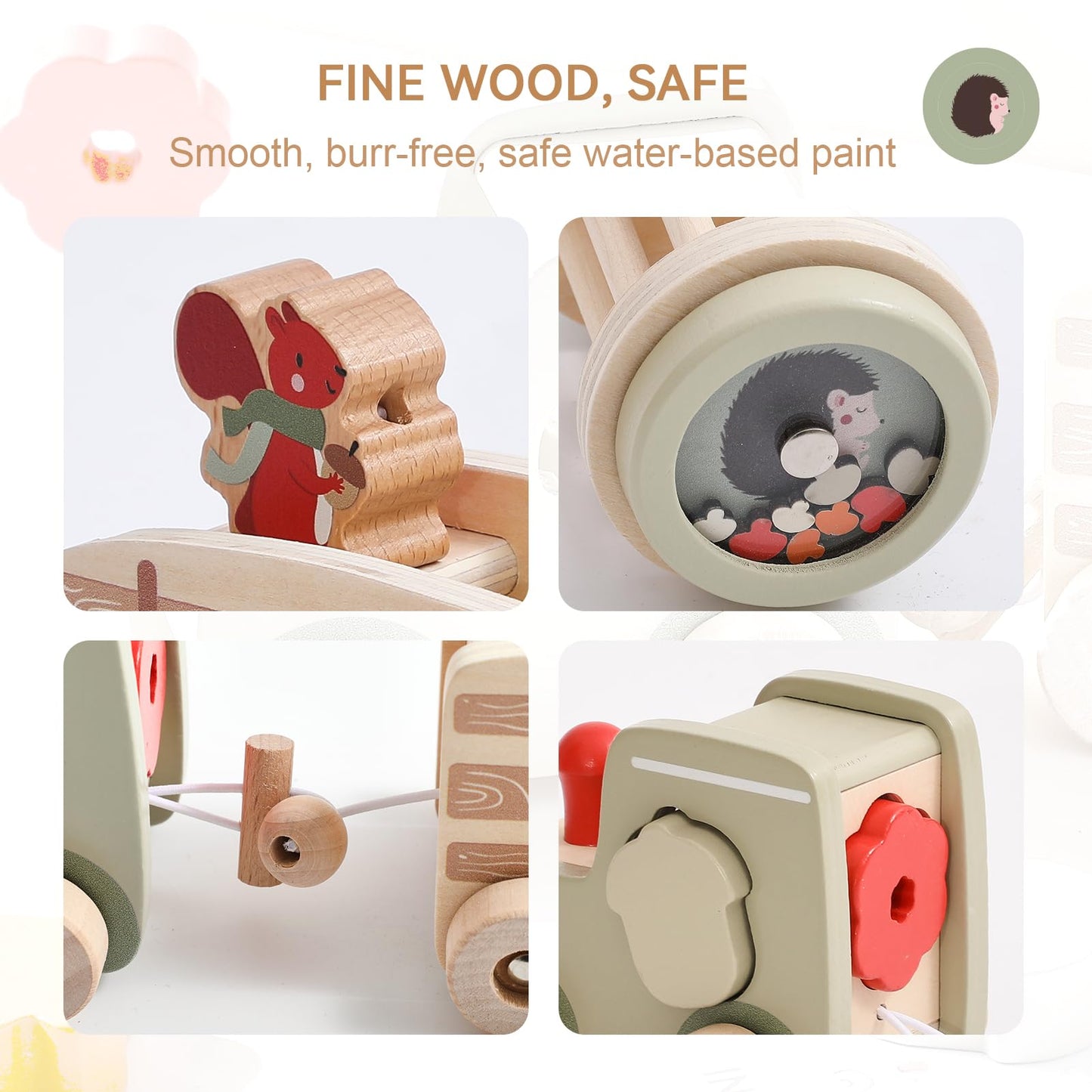 Mamimami Home Combined Train Wood Montessori Toy for Kids wooden train toy set with blocks and rattles Suitable for 1 year old boys girls