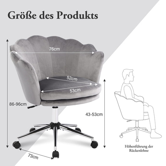 WOLMICS Office Chair Height Adjustable Swivel Chair Velvet Desk Chair with Wheels, Velvet Chair For Bedroom/Study, Dark Gray+Black.