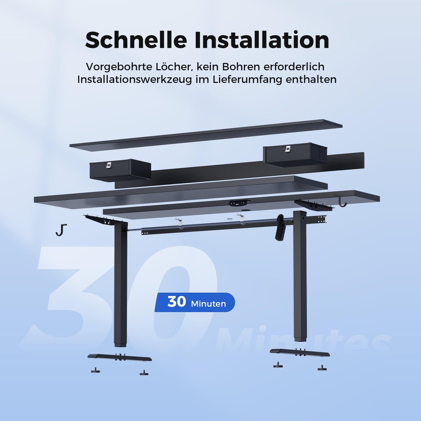 Agilestic height-adjustable desk with 2 drawers, 120 x 60 cm. Stable electrically adjustable desk, ergonomic standing-sitting computer desk, black.