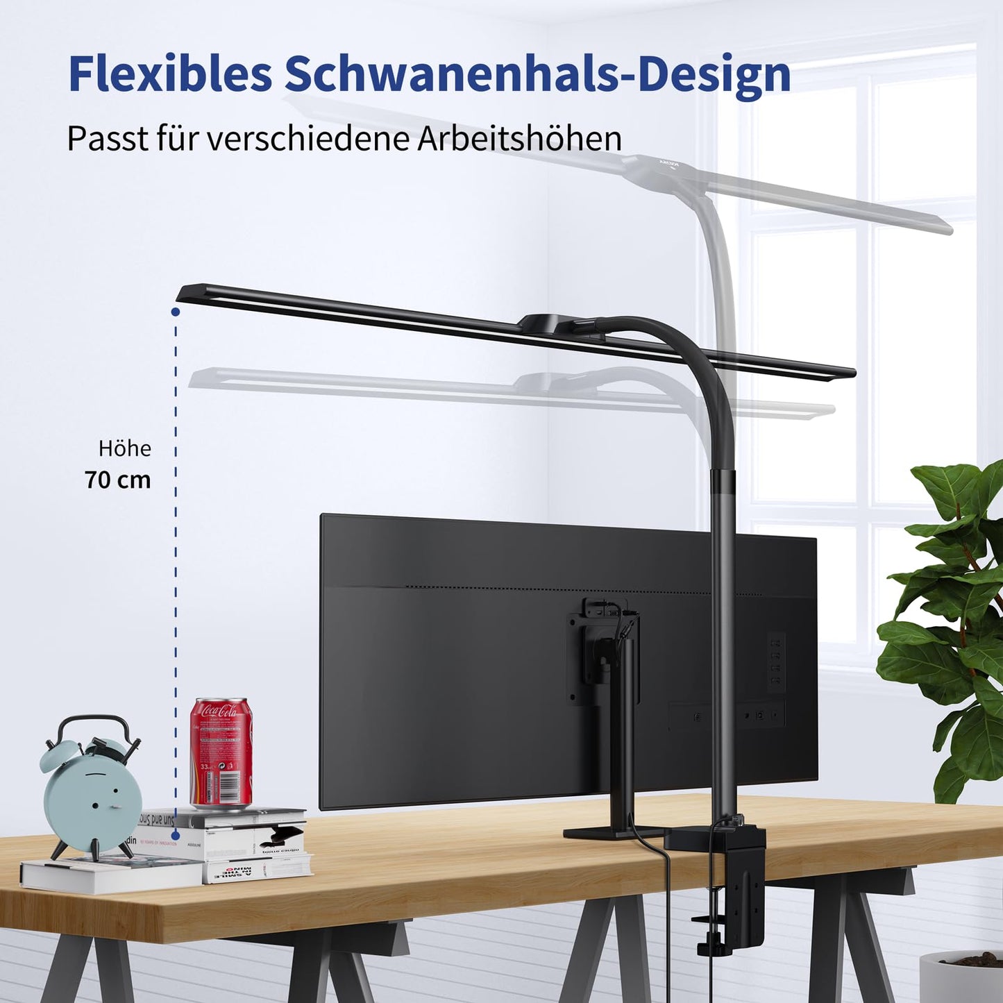 Kary LED desk lamp dimmable, 24W 80cm 1800 lumens super bright desk lamp for work, office, eye protection daylight lamp, touch control 5 color temperature & brightness levels, black