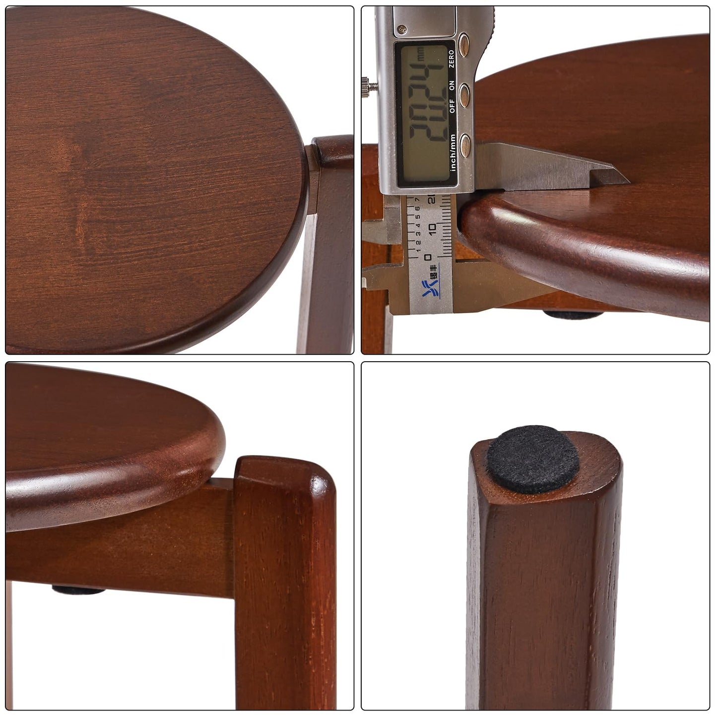 YMYNY dining chairs, solid wood bar stools, set of 4 bar stools, round ottomans, work stools, space-saving, stackable, for conference room, living room, dining room, kitchen, walnut brown HBD026H-4.