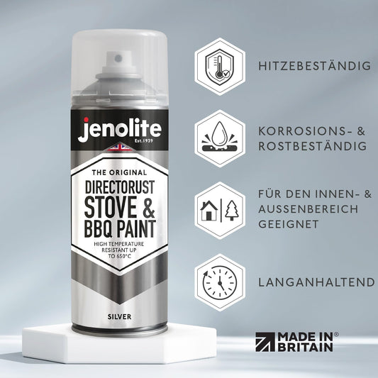 JENOLITE Directorust spray paint for grills and stoves, silver, highly heat resistant up to 650°C | 3 x 400 ml