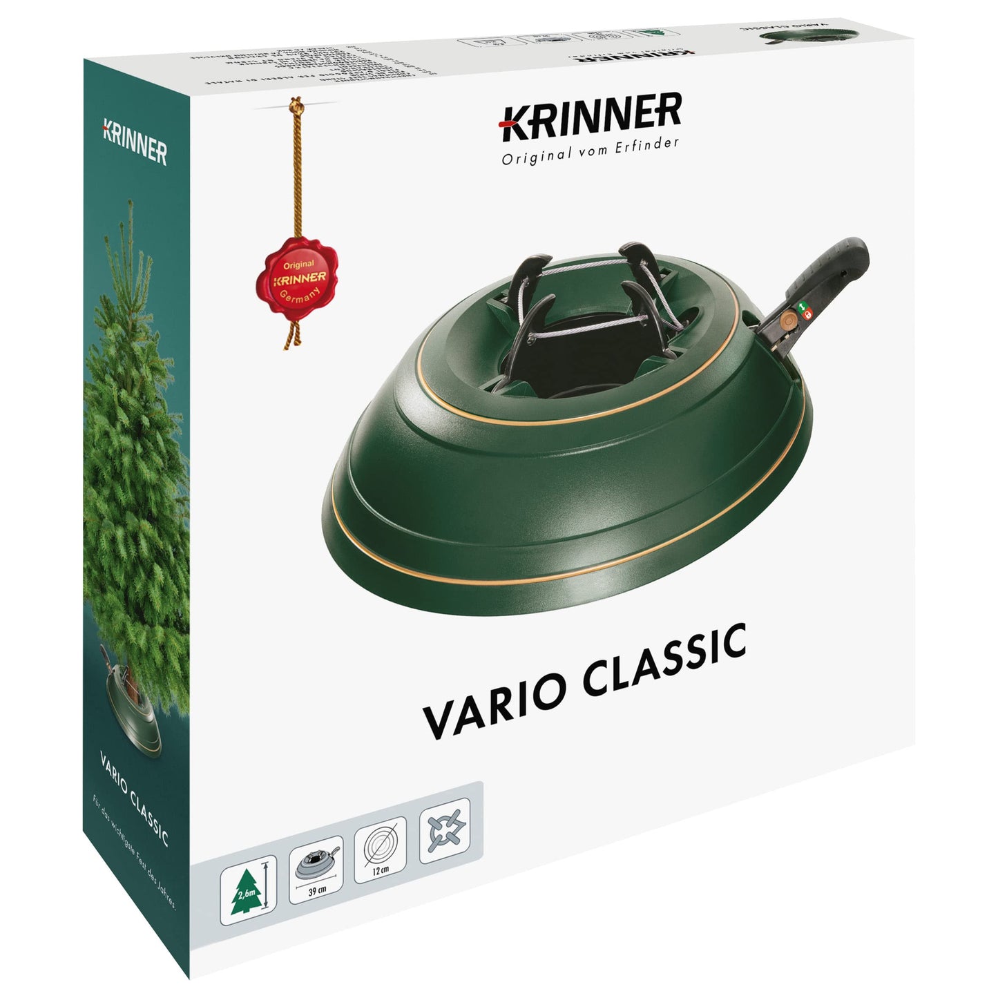 KRINNER® Christmas tree stand Vario Classic Green incl. foot pedal and single cable technology Water fillable for tree heights up to 2.6m 94001