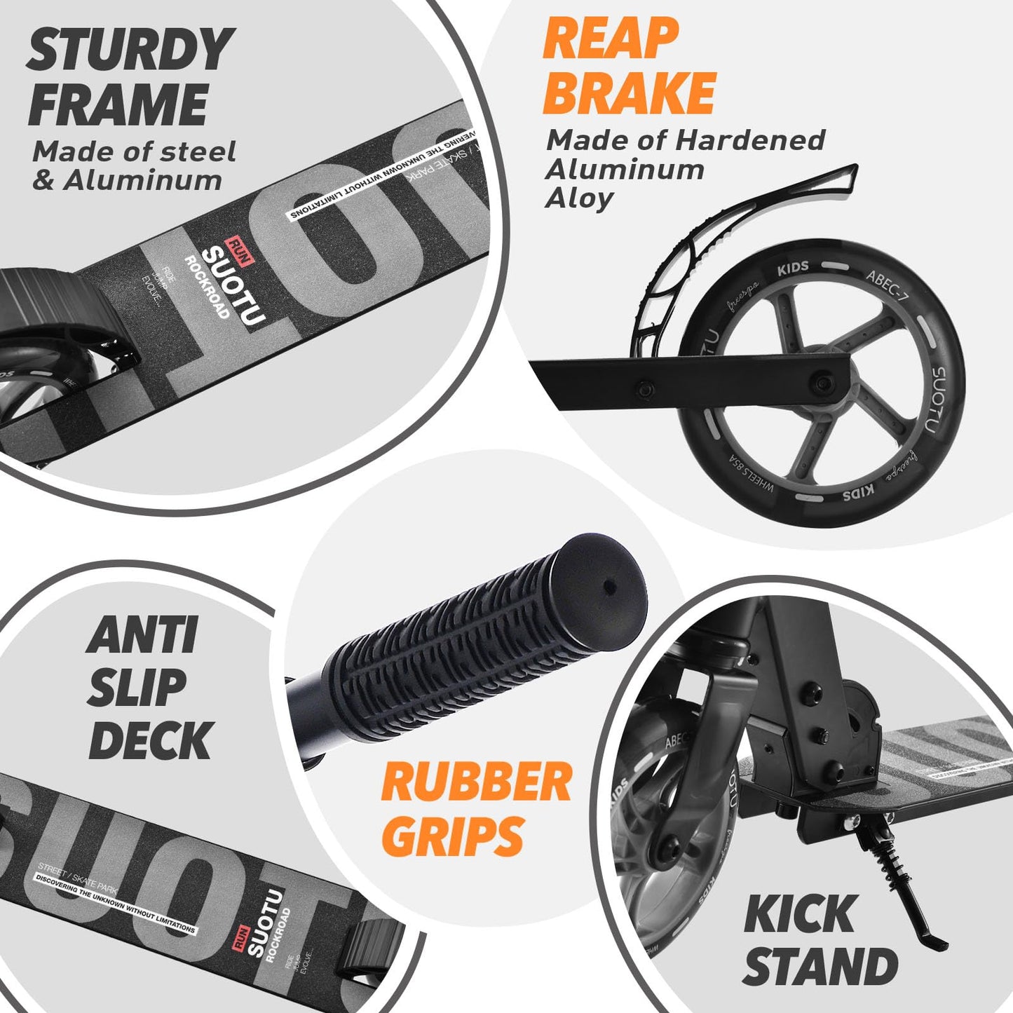 SUOTU Roller for kids with 145mm wheels, scooter with light-up wheel for ages 3-12, foldable, adjustable height, city scooter for boys and girls, aluminum (black)