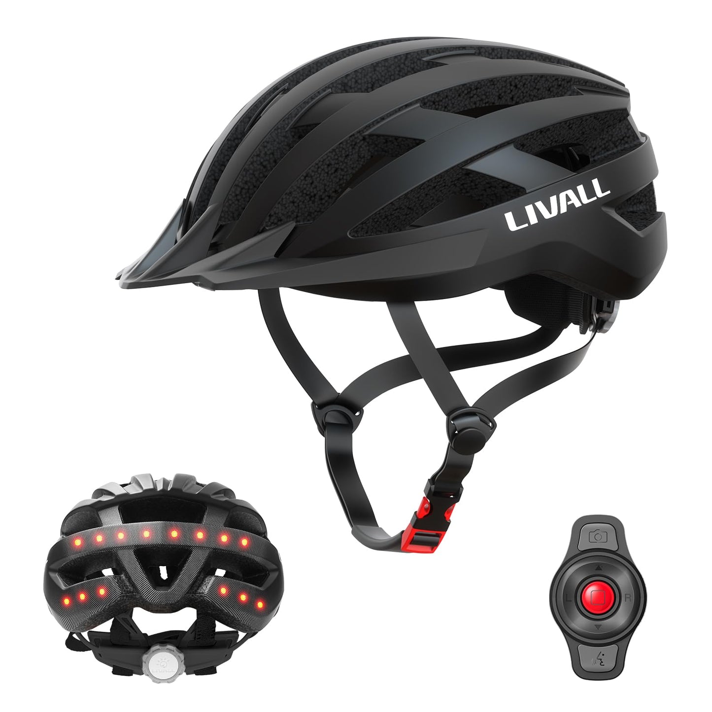 LIVALL Smart Bike Helmet with LED taillight and turn signals, Bluetooth bike helmet with wireless remote control, SOS alert and built-in microphone and speaker, for men and women, black