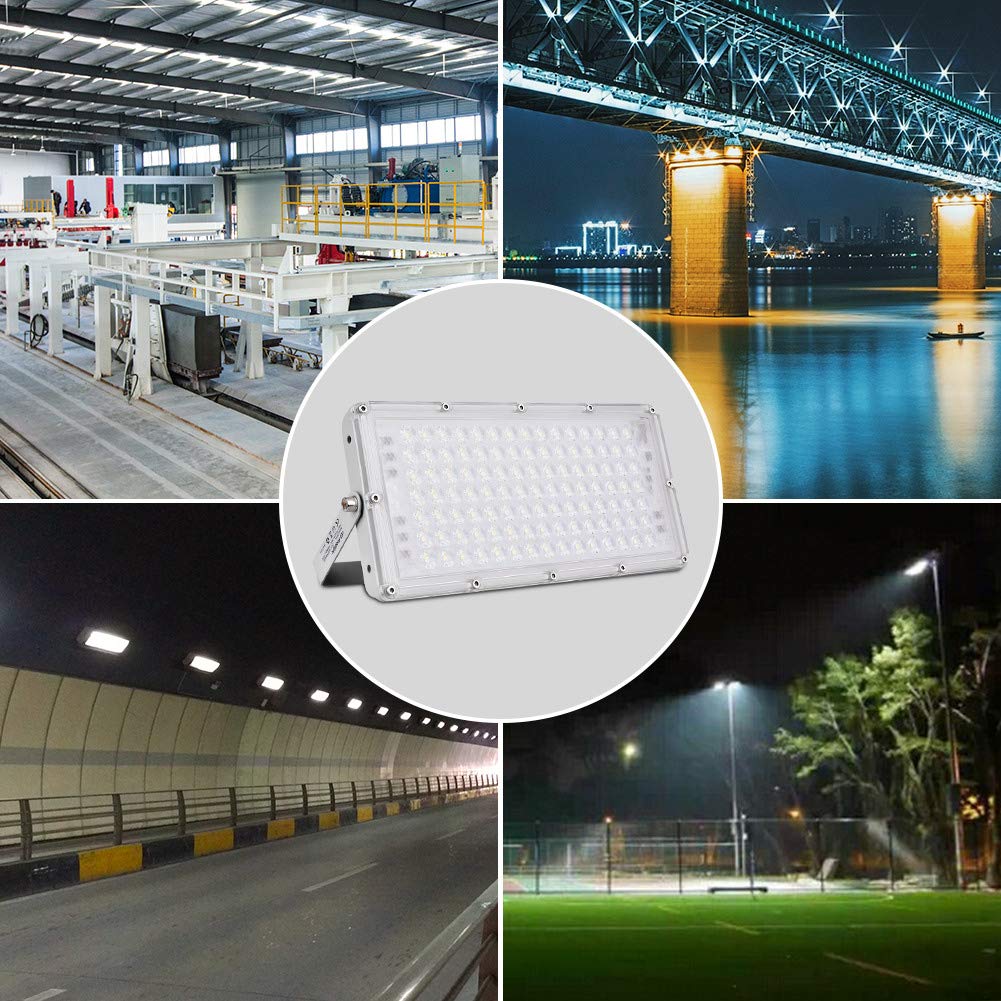Viugreum 100W LED Flood Light, Ultra-Thin Cold White 6000K, Super Bright 10000lm with 105 SMD 2835 LEDs, IP66 Waterproof Outdoor Spotlight for garden, garage, sports field, hotel, etc.