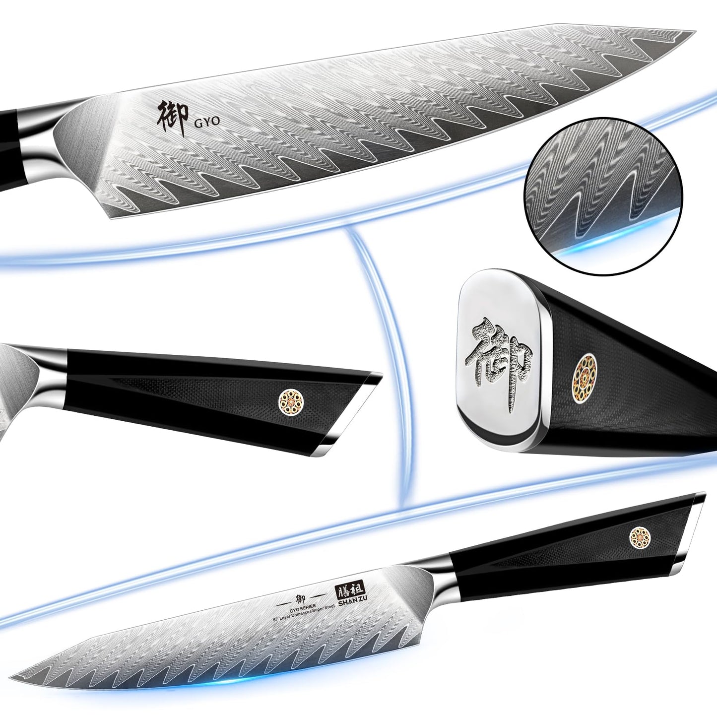 SHAN ZU Damascus Kitchen Knife, Professional Chef's Knife 15 cm, 67-layer Damascus Steel Japanese Steel 10Cr15Mov Professional Kitchen Knife with G10 Handle - GYO Series