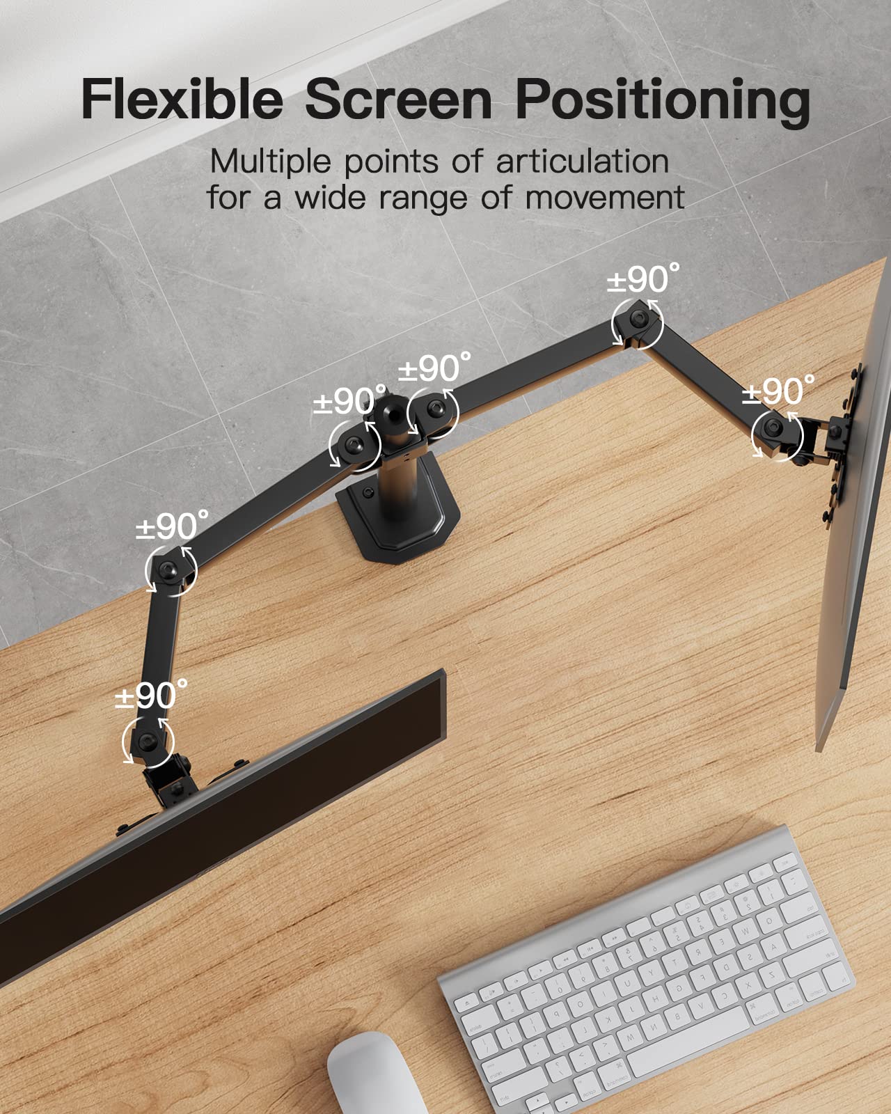 HUANUO dual monitor stand for 13-30 inch screens. Adjustable monitor stand for two monitors with tilt and swivel function. Holds up to 10 kg per arm. VESA 75/100 compatible.