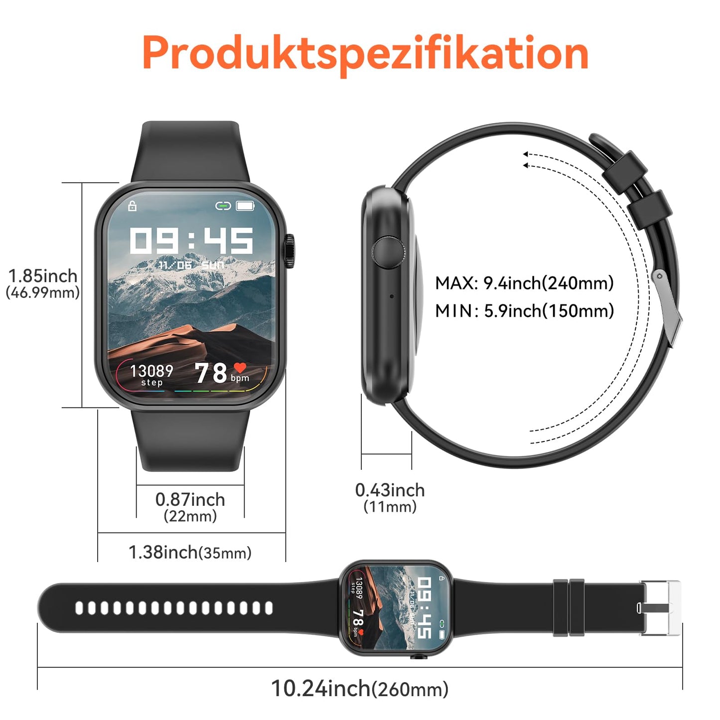 2023 smartwatch for ladies and gentlemen, 1.85-inch screen smartwatch with Bluetooth calling and hands-free function, smartwatch with pedometer, heart rate monitor, fitness watch for Android iOS.