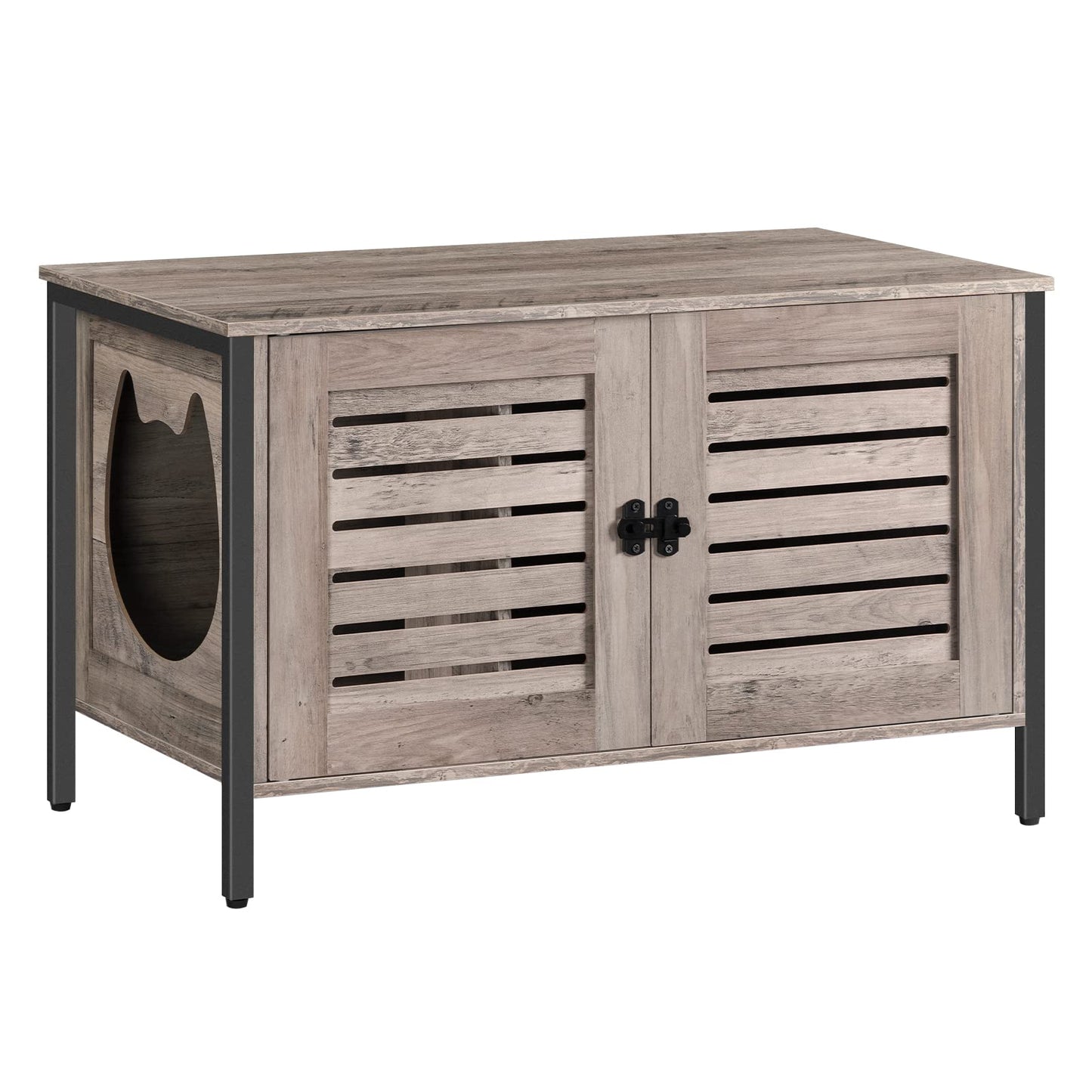 HOOBRO Cat Litter Box Cabinet, Cat Cabinet for Cat Toilet, Cat House Cat Furniture with Louvered Door, Pet Box with 4 Iron Feet, 80 x 45 x 50.5 cm, Greige EBG06MW01