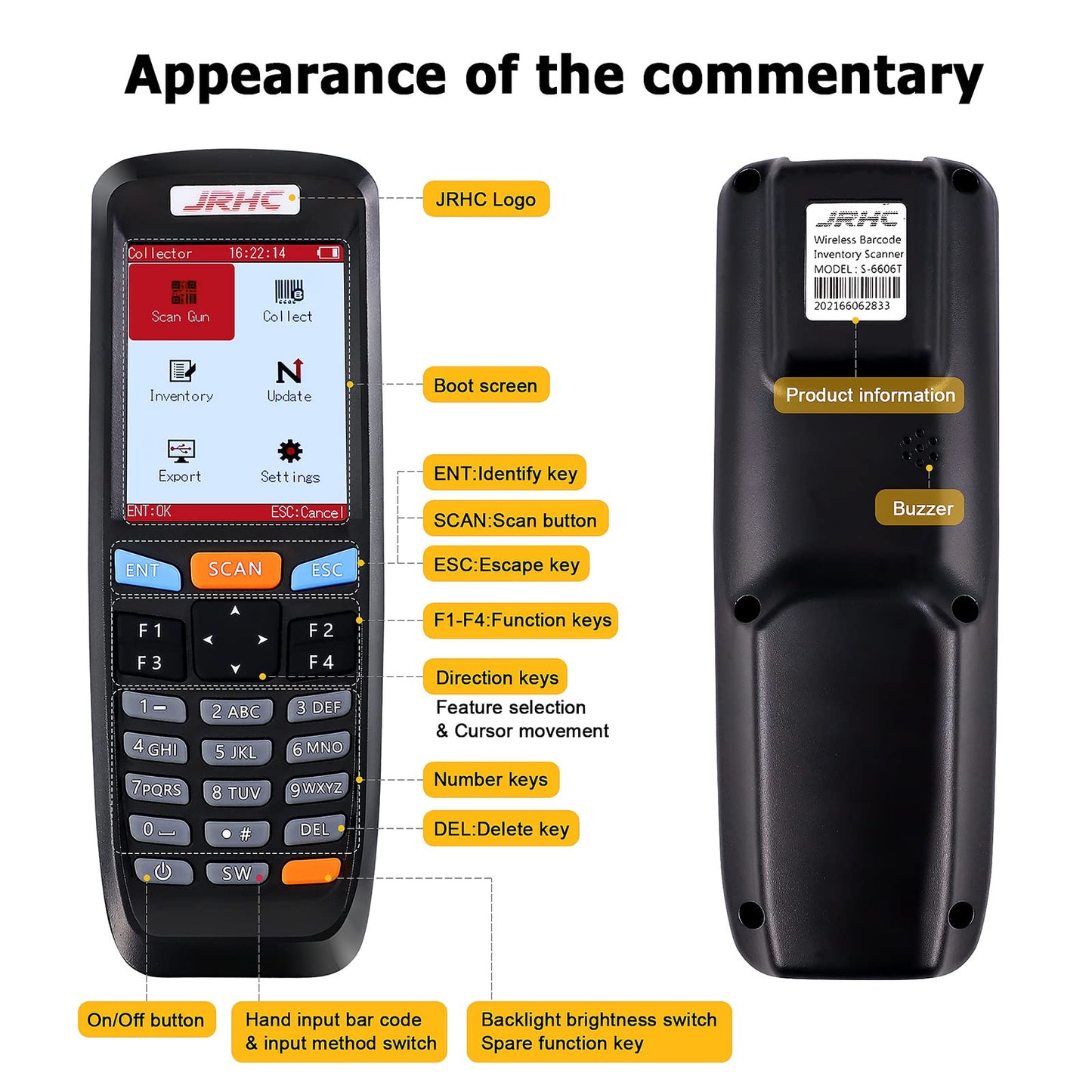 JRHC 2D Inventory Barcode Scanner and Collector with 2.4GHz Wireless USB Receiver. Multifunctional 2.8 Inch LCD Screen Barcode Reader with Long Transmission Range.