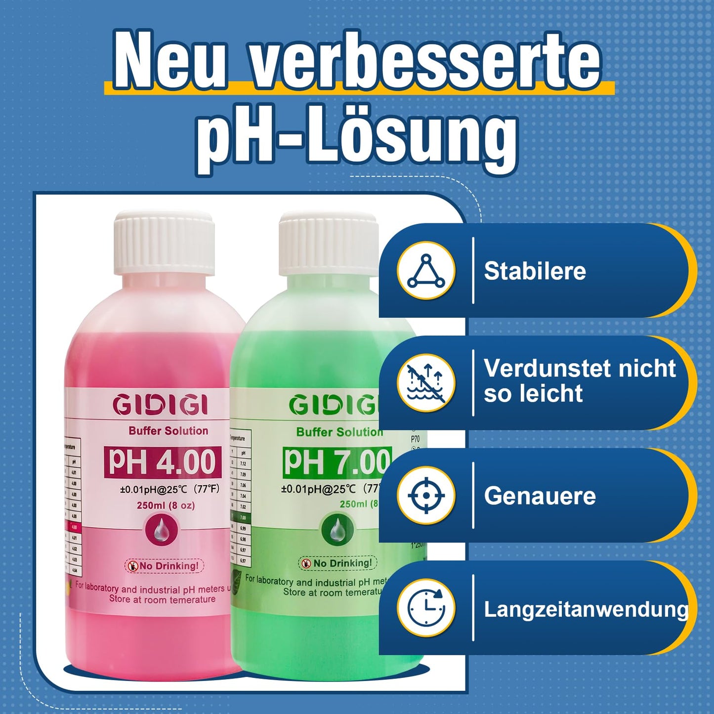 pH meter calibration solution kit, includes pH 4.00, 7.00, and pH electrode storage solution, pH calibration buffer solution 250 ml*2, pH probe storage solution 30 ml*1, pH tester accessories.