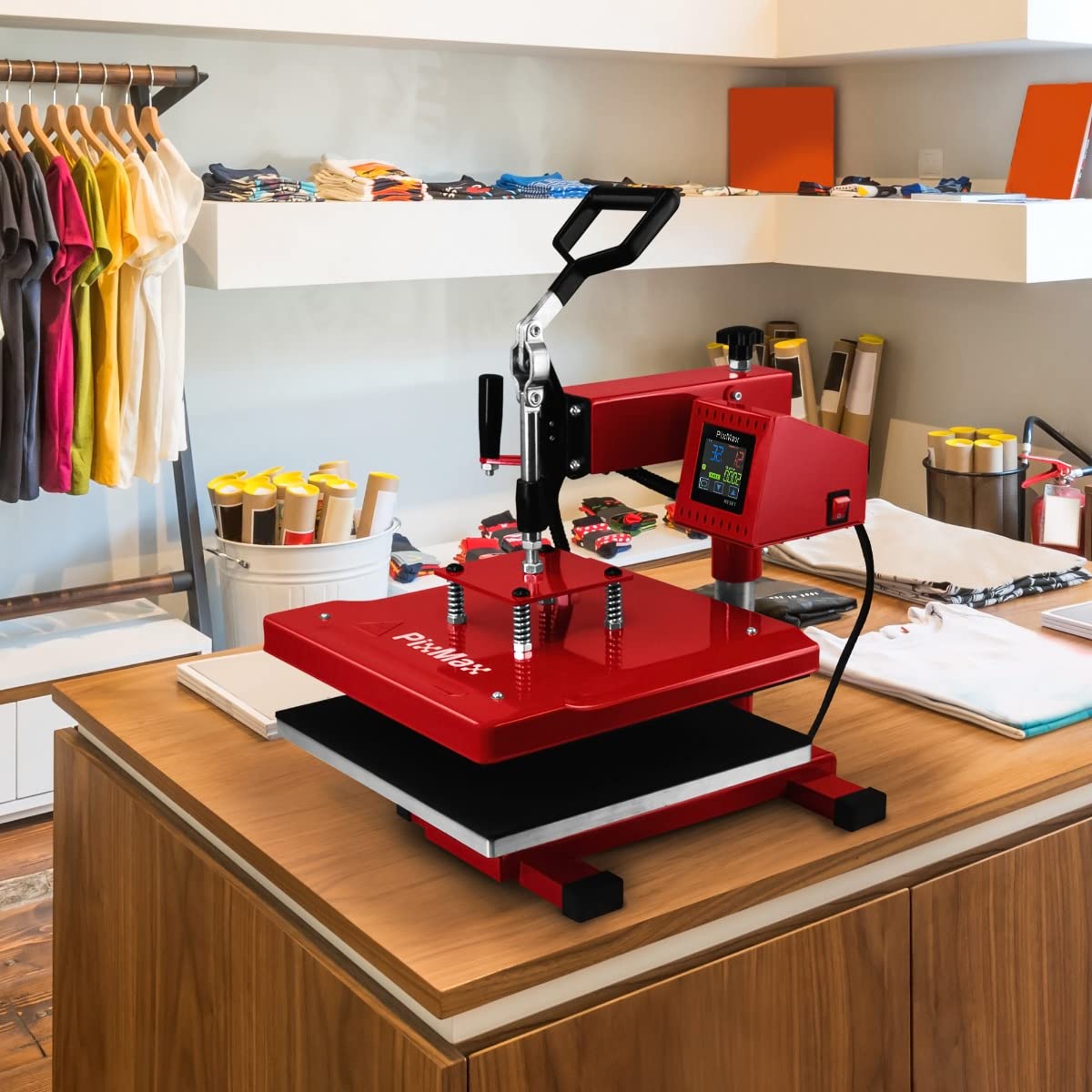 38 x 38cm Heat press Swing-away transfer press Textile press Shirt press Sublimation printing Touchscreen Adjustable pressure Ink or vinyl 250°C DIY business 10 sublimation sheets