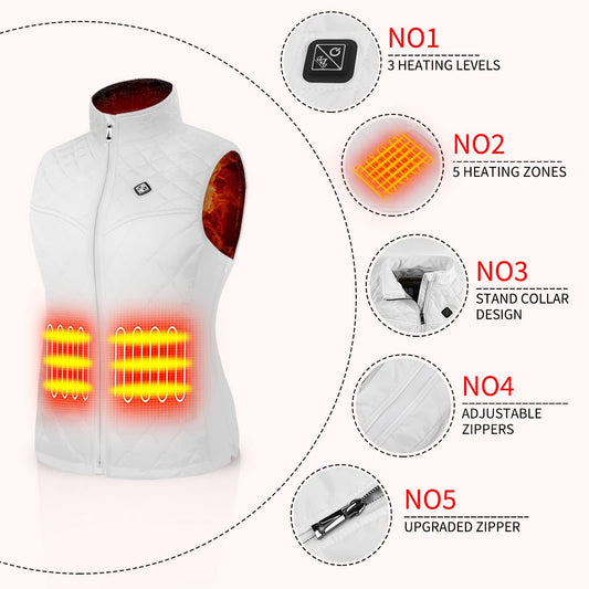 Kintiwe Heated Vest, Women's Heated Vest with 12000mAh Powerbank, Heated Jacket with 5 heating zones (DE/NL/SE/PL, Alphanumeric, S, Regular, Regular, White)