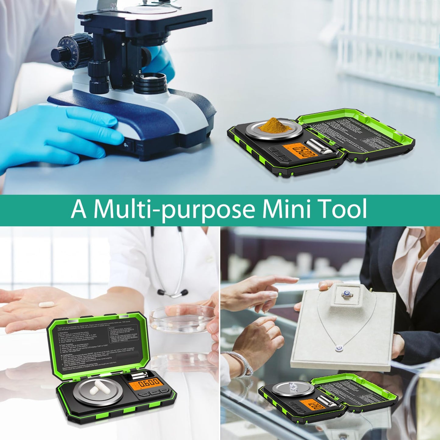ORIA Digital Fine Scale, 50g/0.001g Milligram Scale, Mini Pocket Scale with 50g Calibration Weights & Tweezers, Tare Function, 6 Weight Units, for Kitchen, Experiments, Jewelry