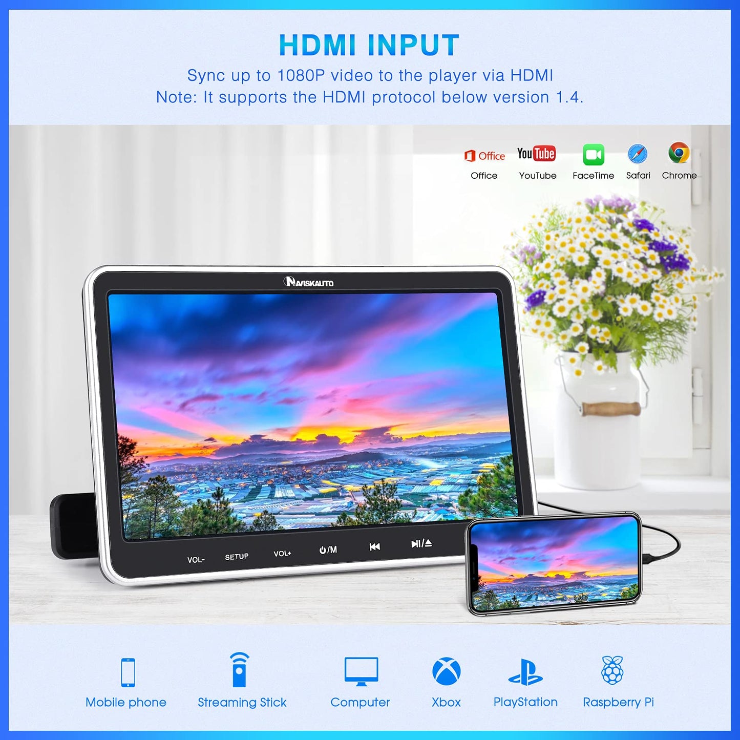 NAVISKAUTO 2 Car DVD Player 10.1 Inch Monitors with Slot In Design, HDMI IN, 2 Headphones, Car Headrest with 2 Mounting Brackets, Last Memory, Region Free, SD, USB/SD Card (2 DVD Player Car)