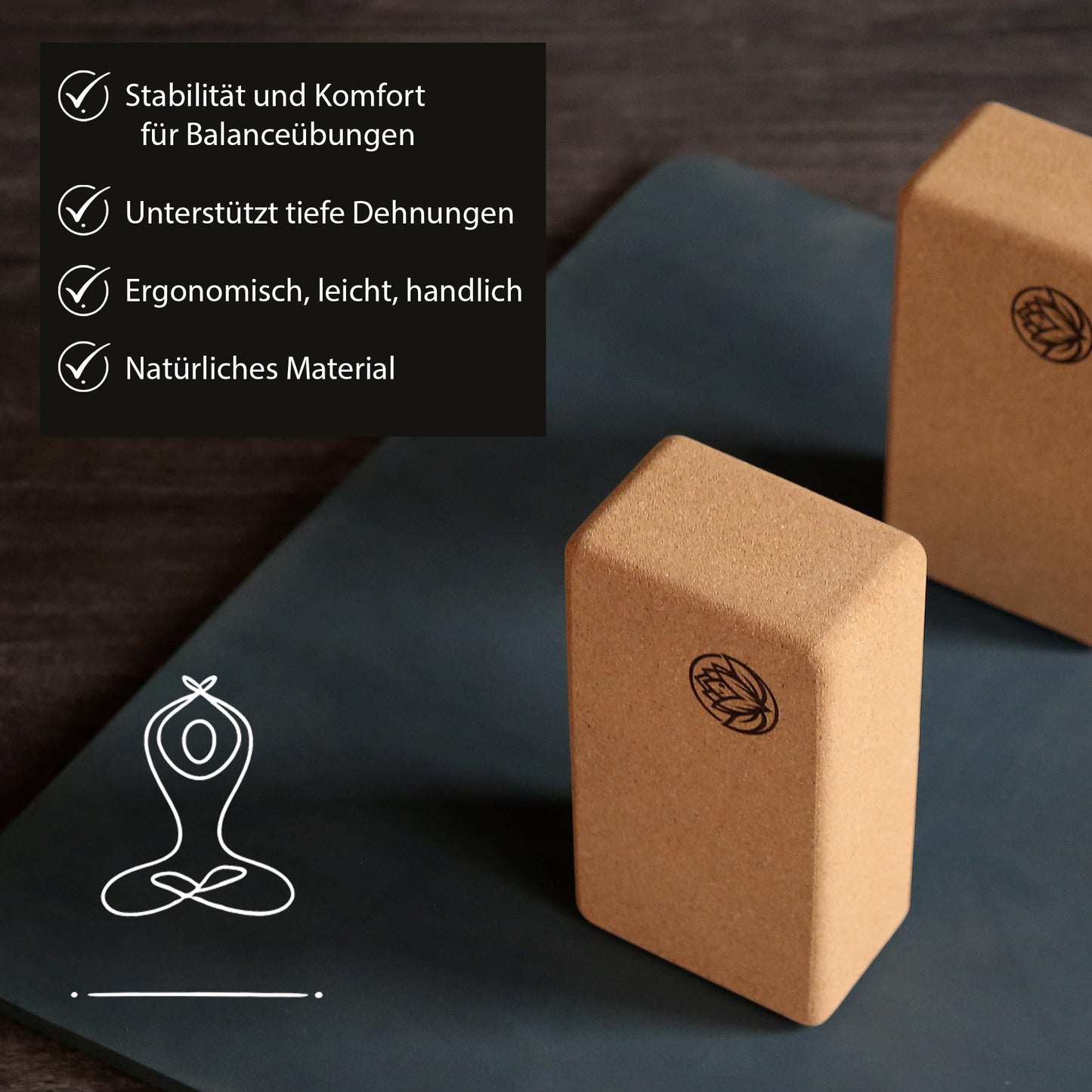 2 x Yoga Block by VonBueren | Cork yoga blocks | 22 x 12 x 7.5 cm each | Yoga accessories for women and men | Hatha block | Yoga bricks