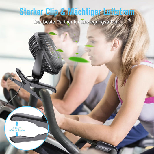 HONYIN Mini Fan with Clip, 720° Rotation Small USB Fan, Strong + Stable Clamp, 3 Speed Levels, Great as Desk Fan in Office and Bedroom