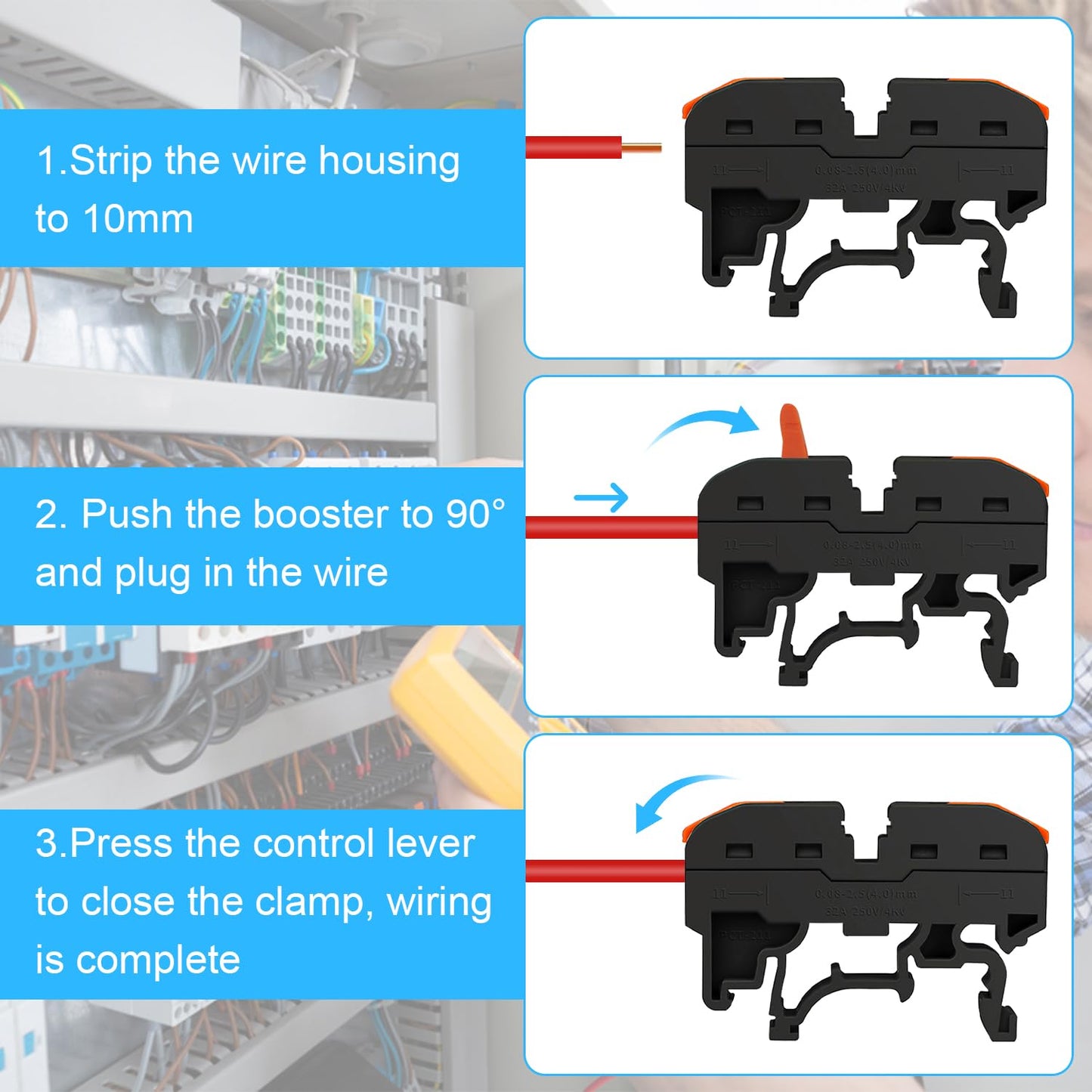 40 pieces of DIN rail terminal blocks, 0.08-4 mm² PCT-211 terminal blocks, terminal block terminal strip kit, quick wiring electrical connection block for automation projects, DIY projects.