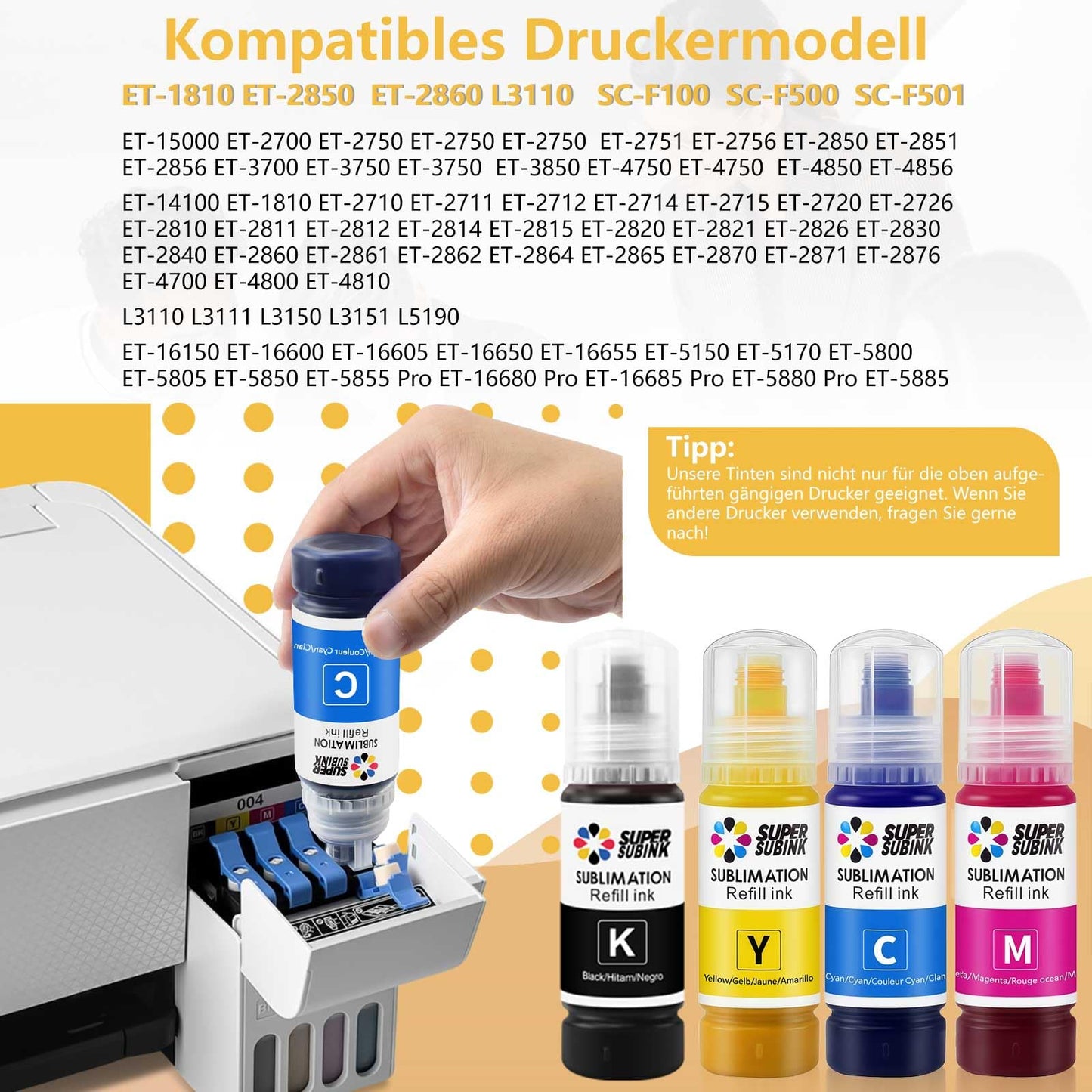 Sublimation ink for Epson et 1810 2810 2820 2850 2830 2815 4810 printers (auto fill/unnecessary ICC/UV protection)
