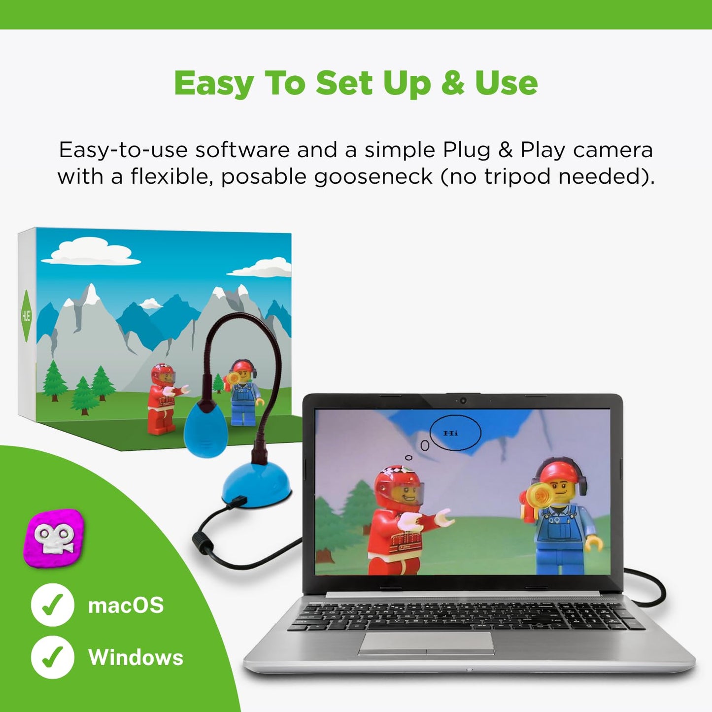 HUE Animation Studio: Complete Set Stop Motion Animation for Windows/macOS (Green Camera with Carrying Case)