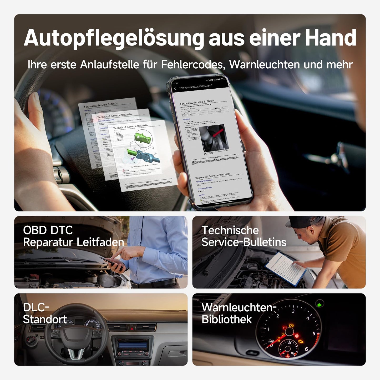 TOPDON Carpal-A OBD2 diagnostic tool for all vehicles, Bluetooth OBDII scanner All System, 6 service resets, AutoVIN, Smog-Check, Repair Guide, Engine Inspection.